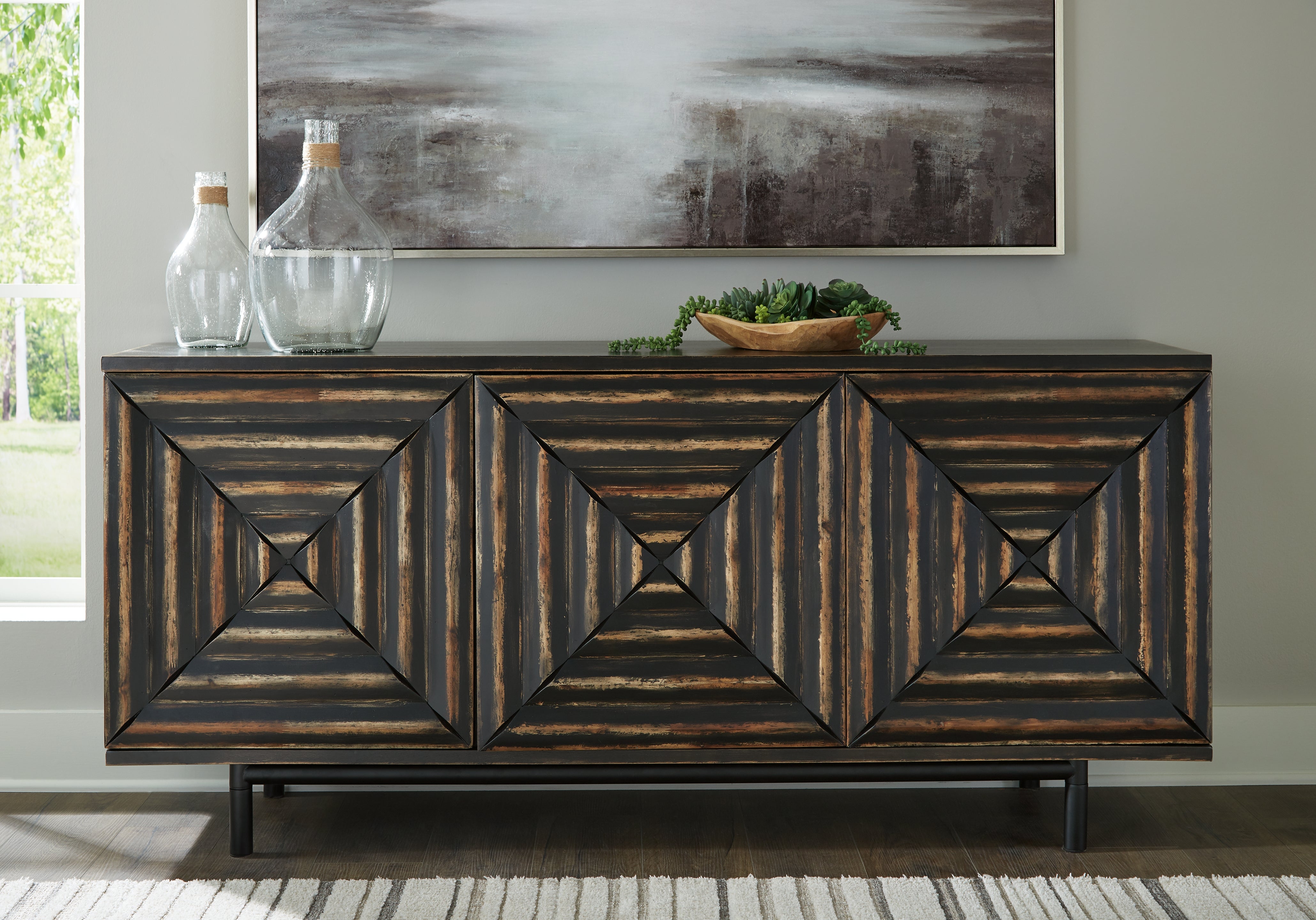 Best Furniture Outlet - Ashley Furniture - Fair Ridge Accent Cabinet - Accent Cabinet / Distressed Black - A4000573