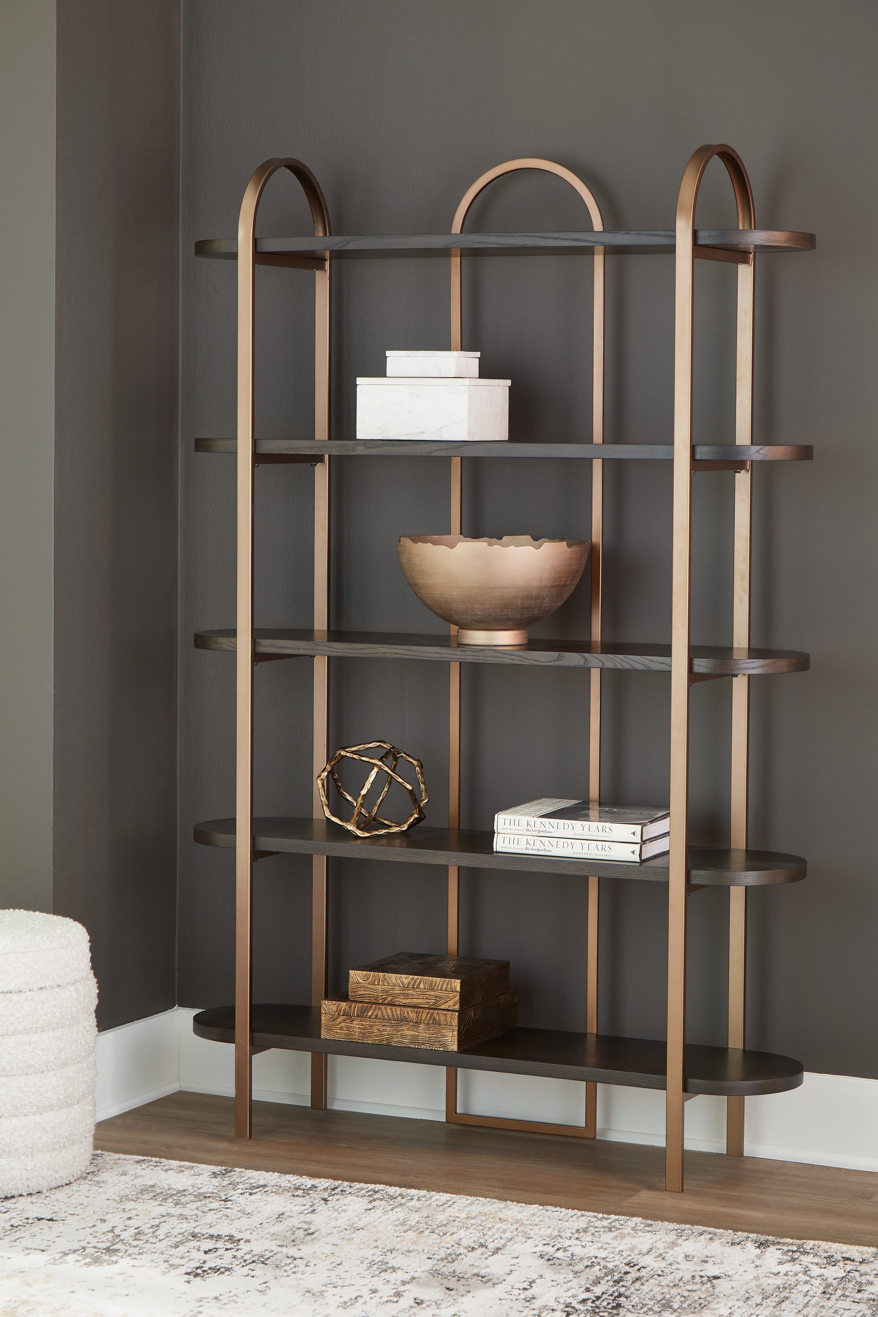 Best Furniture Outlet - Ashley Furniture - Brentmour Bookcase - Bookcase / Brown/Gold Finish - A4000589