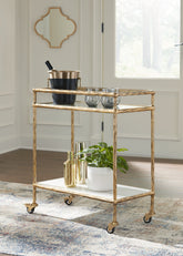 Best Furniture Outlet - Ashley Furniture - Plattfield Bar Cart - Bar Cart / Antique Gold Finish - A4000625