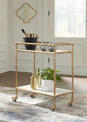 Best Furniture Outlet - Ashley Furniture - Plattfield Bar Cart - Bar Cart / Antique Gold Finish - A4000625