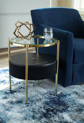 Best Furniture Outlet - Ashley Furniture - Nedman Accent Table with Speaker - Accent Table with Speaker / Black/Gold Finish - A4000669