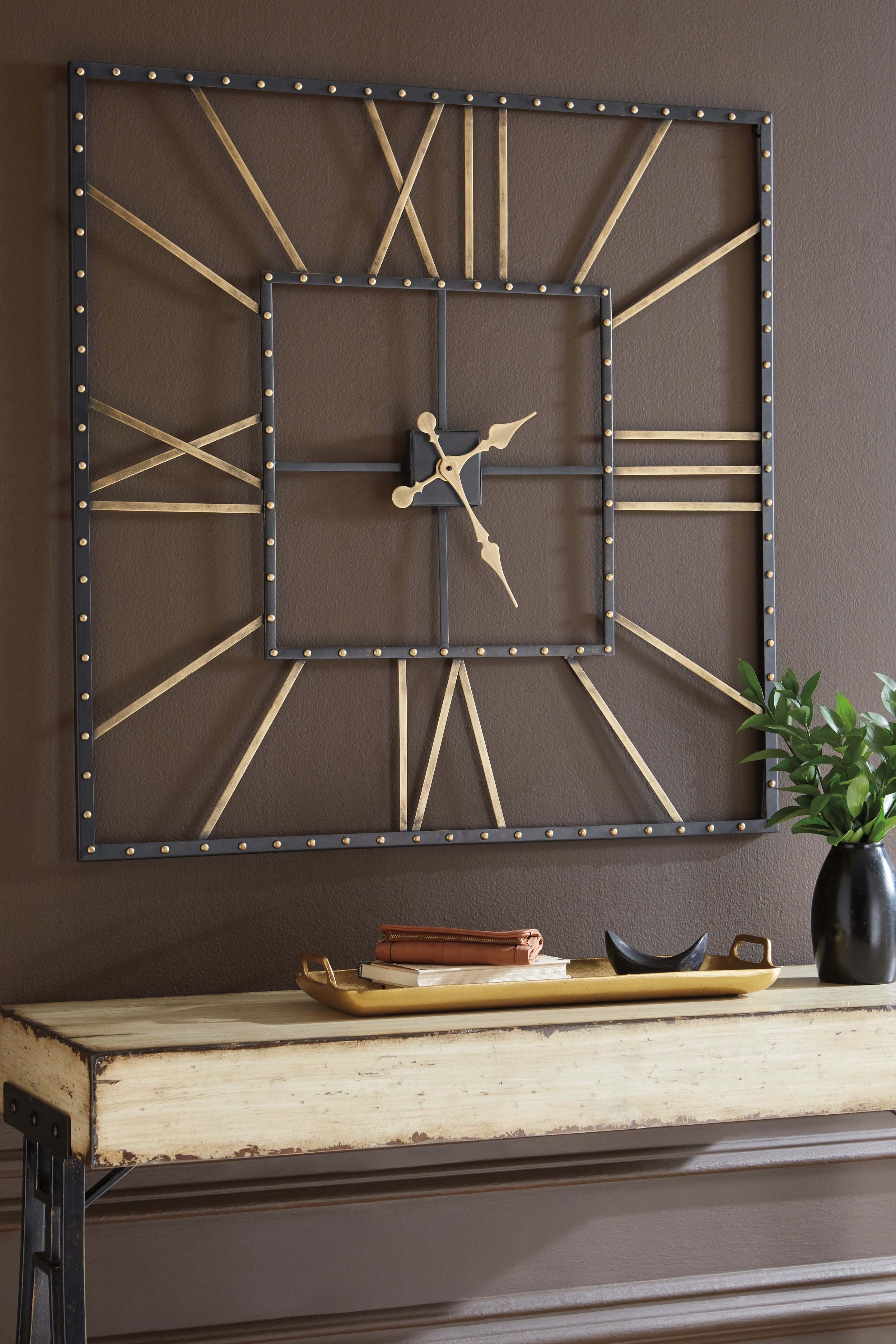 Best Furniture Outlet - Ashley Furniture - Thames Wall Decor - Wall Clock / Black/Gold Finish - A8010112