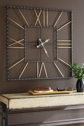 Best Furniture Outlet - Ashley Furniture - Thames Wall Decor - Wall Clock / Black/Gold Finish - A8010112