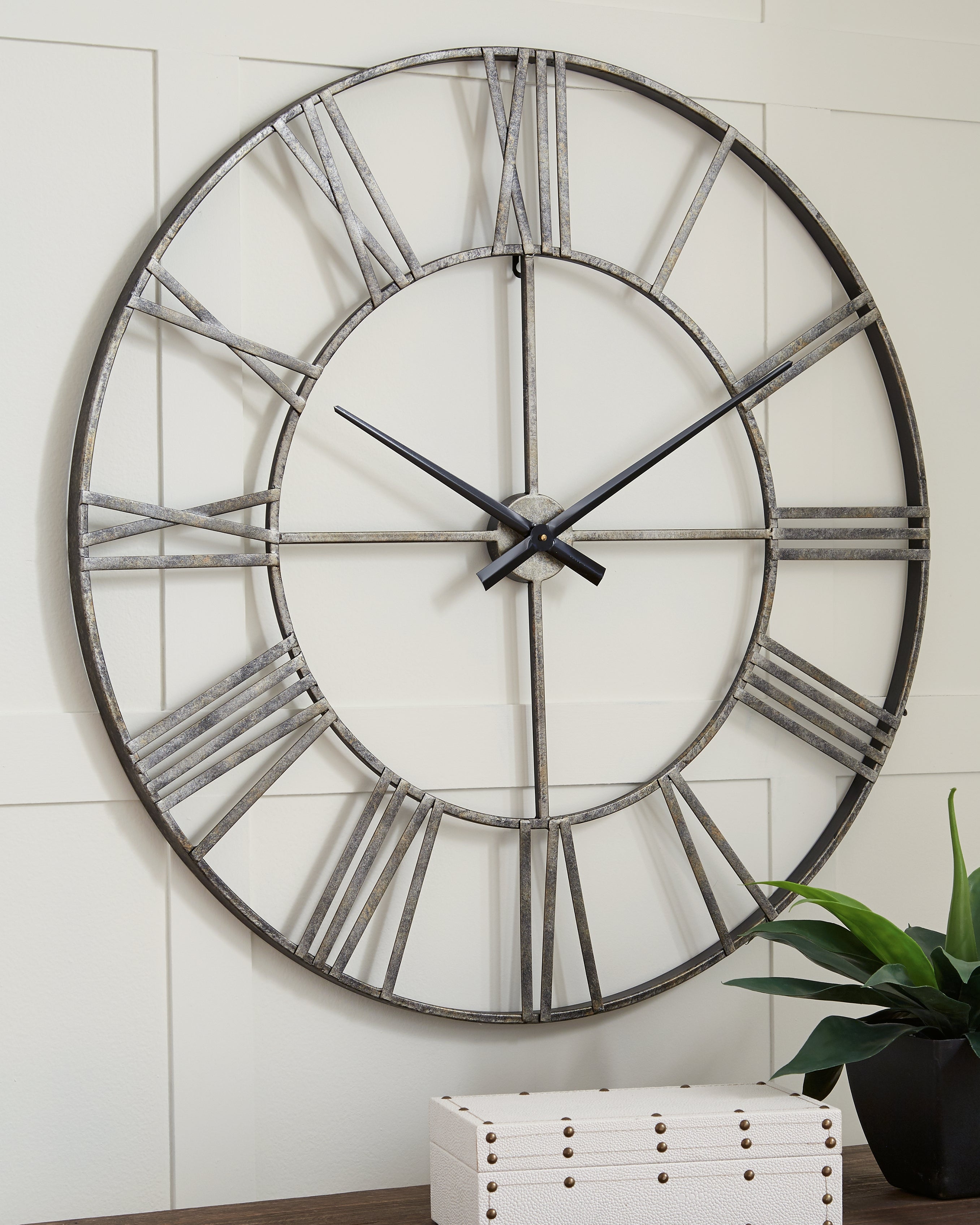 Best Furniture Outlet - Ashley Furniture - Paquita Wall Decor - Wall Clock / Antique Silver - A8010237