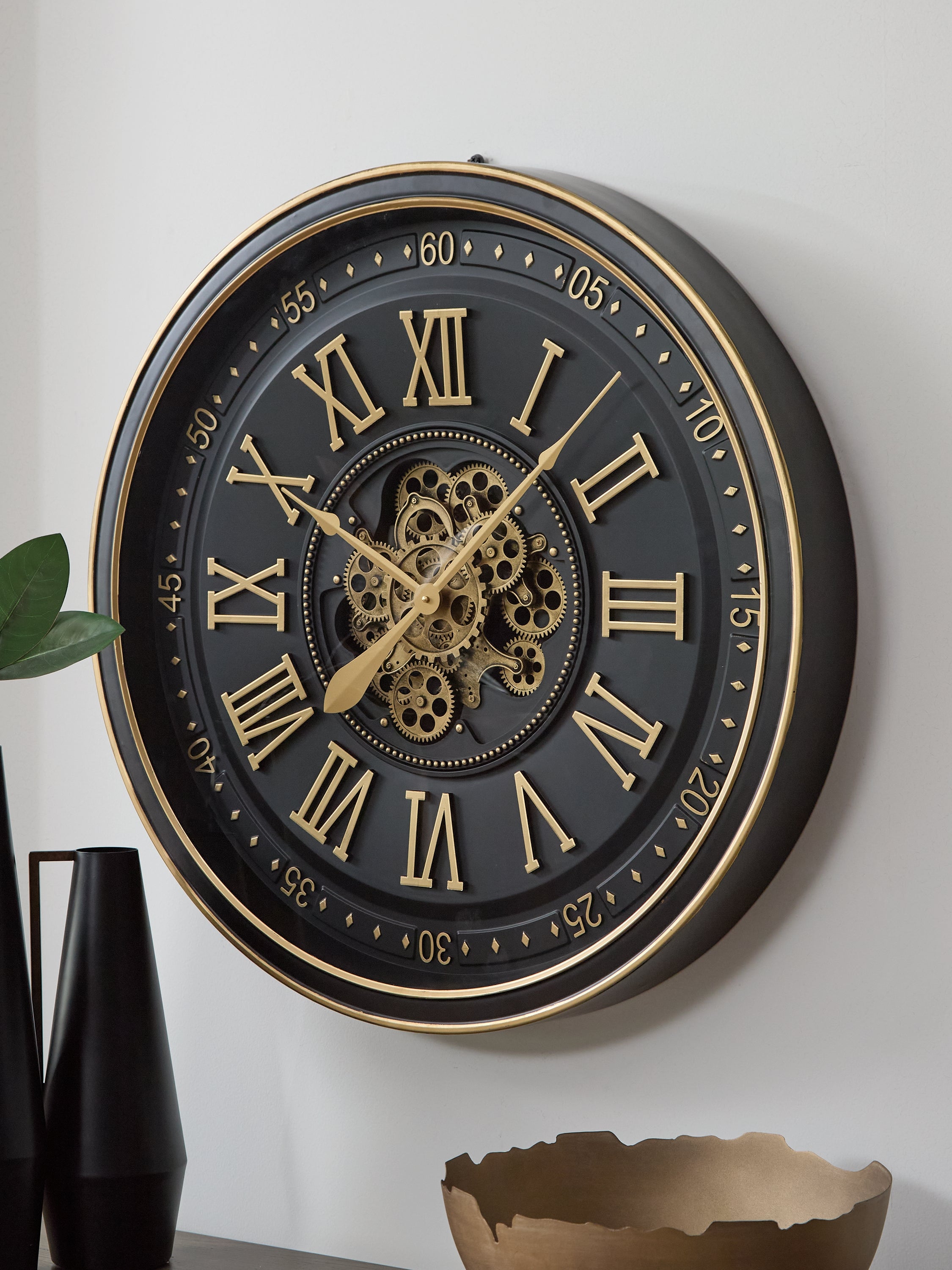 Best Furniture Outlet - Ashley Furniture - Dairton Wall Decor - Wall Clock / Black/Gold Finish - A8010385