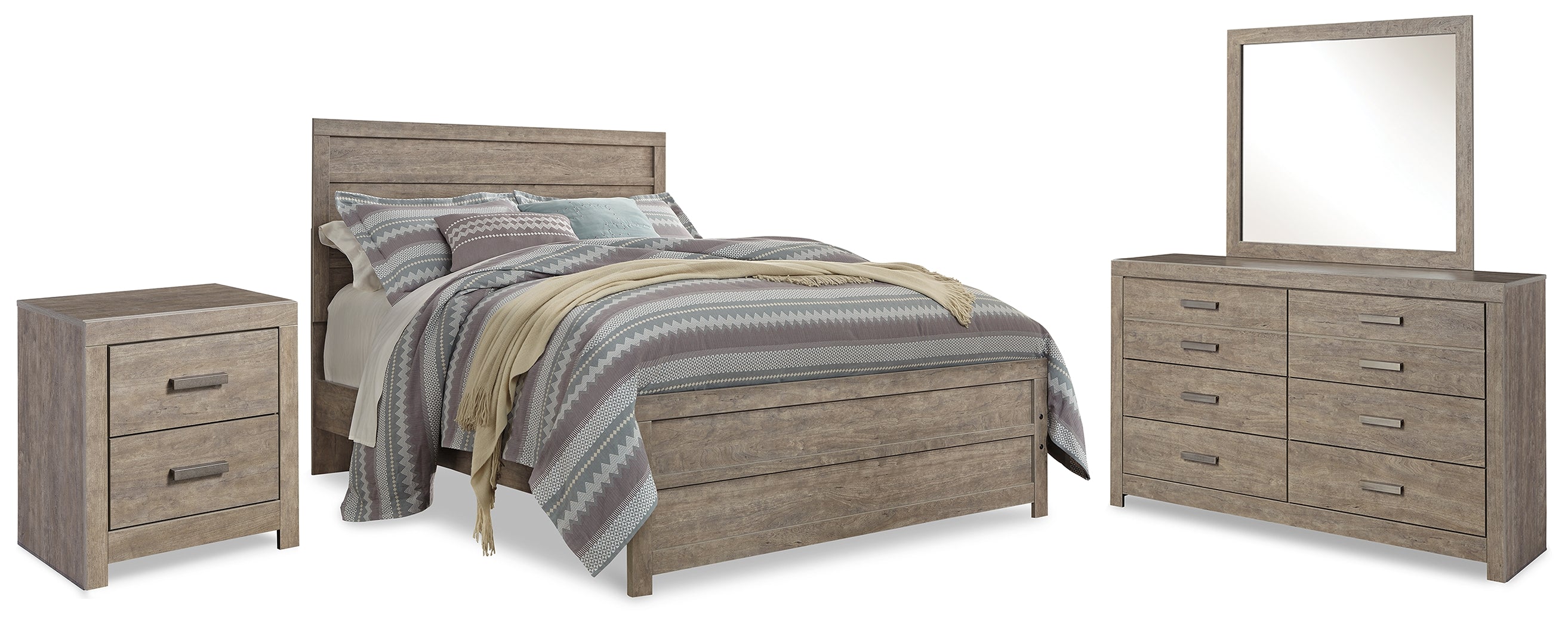 Best Furniture Outlet - Ashley Furniture - Culverbach Bedroom - Queen Panel Bed, Dresser, Mirror and Nightstand / Gray - B070B14