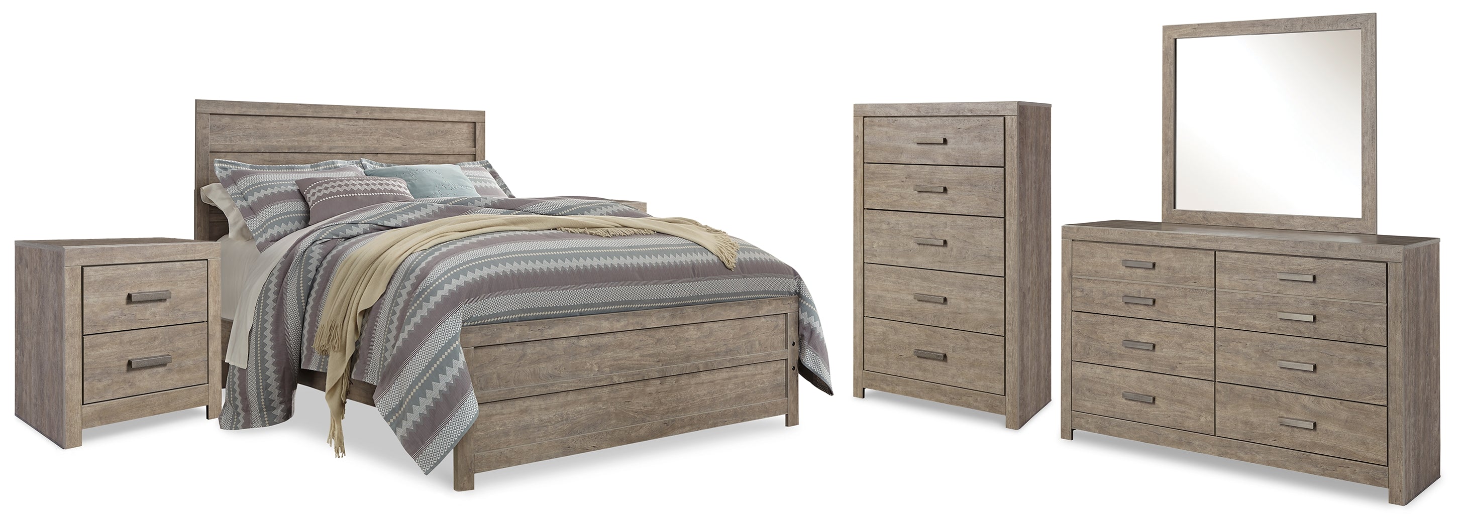 Best Furniture Outlet - Ashley Furniture - Culverbach Bedroom - Queen Panel Bed, Dresser, Mirror, Chest and 2 Nightstands / Gray - B070B20