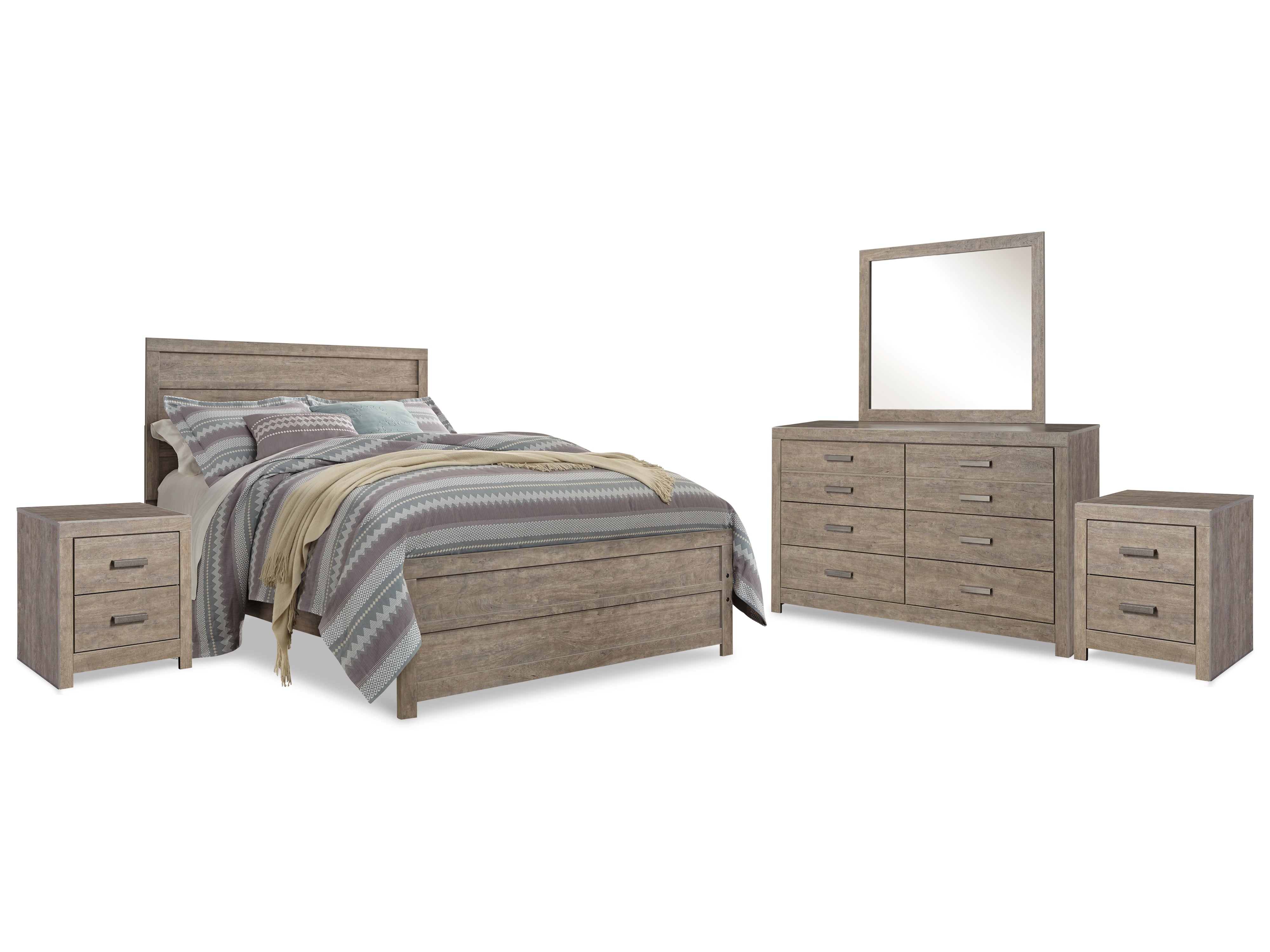 Best Furniture Outlet - Ashley Furniture - Culverbach Bedroom - Queen Bed with Mirrored Dresser and 2 Nightstand / Gray - B070B11