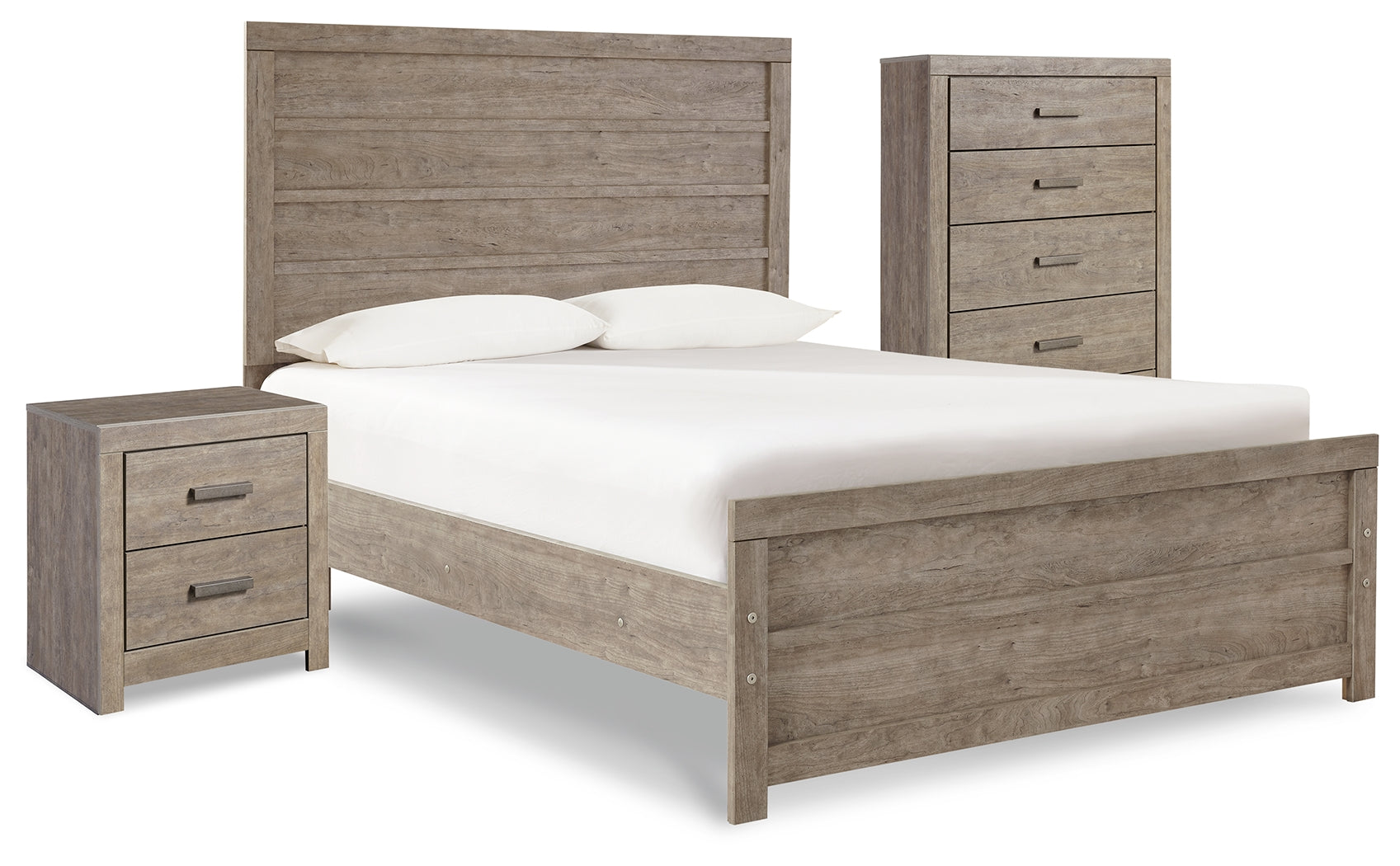 Best Furniture Outlet - Ashley Furniture - Culverbach Bedroom - Full Panel Bed with Chest of Drawers and Nightstand / Gray - B070B12