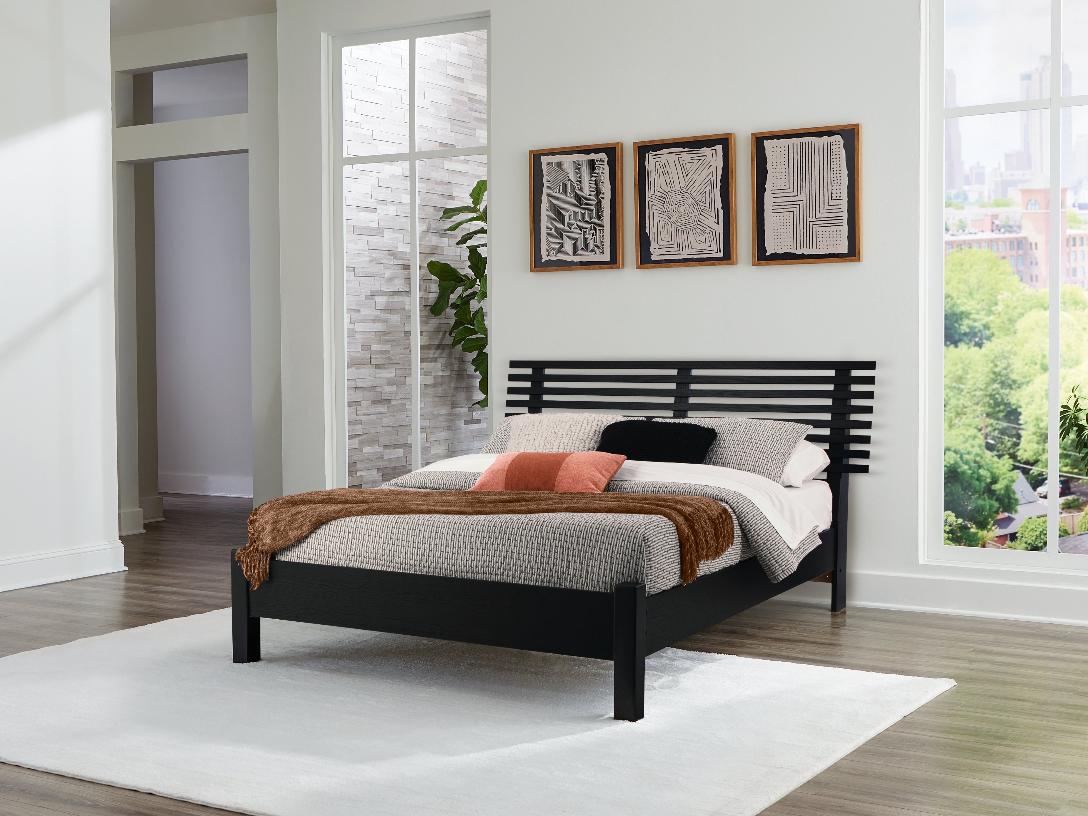 Best Furniture Outlet - Ashley Furniture - Danziar Bedroom - Queen Slat Panel Bed / Black - B1013B1