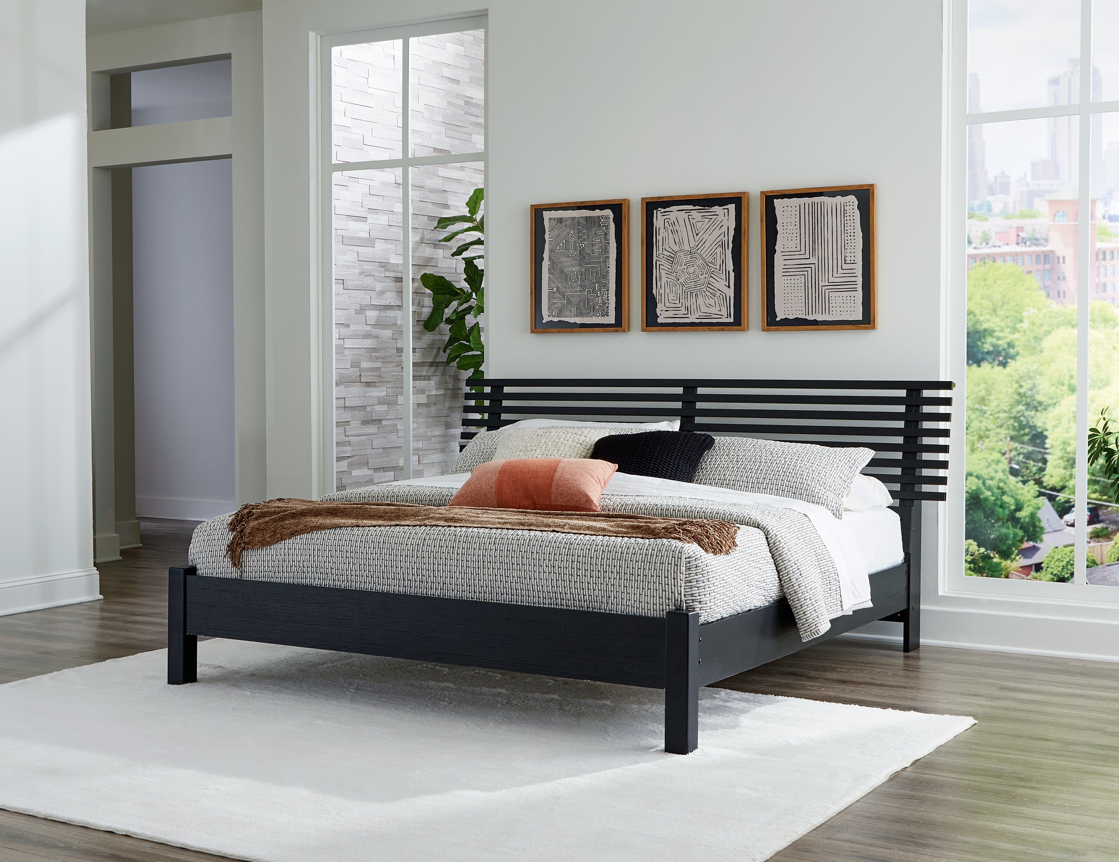 Best Furniture Outlet - Ashley Furniture - Danziar Bedroom - King Slat Panel Bed / Black - B1013B6