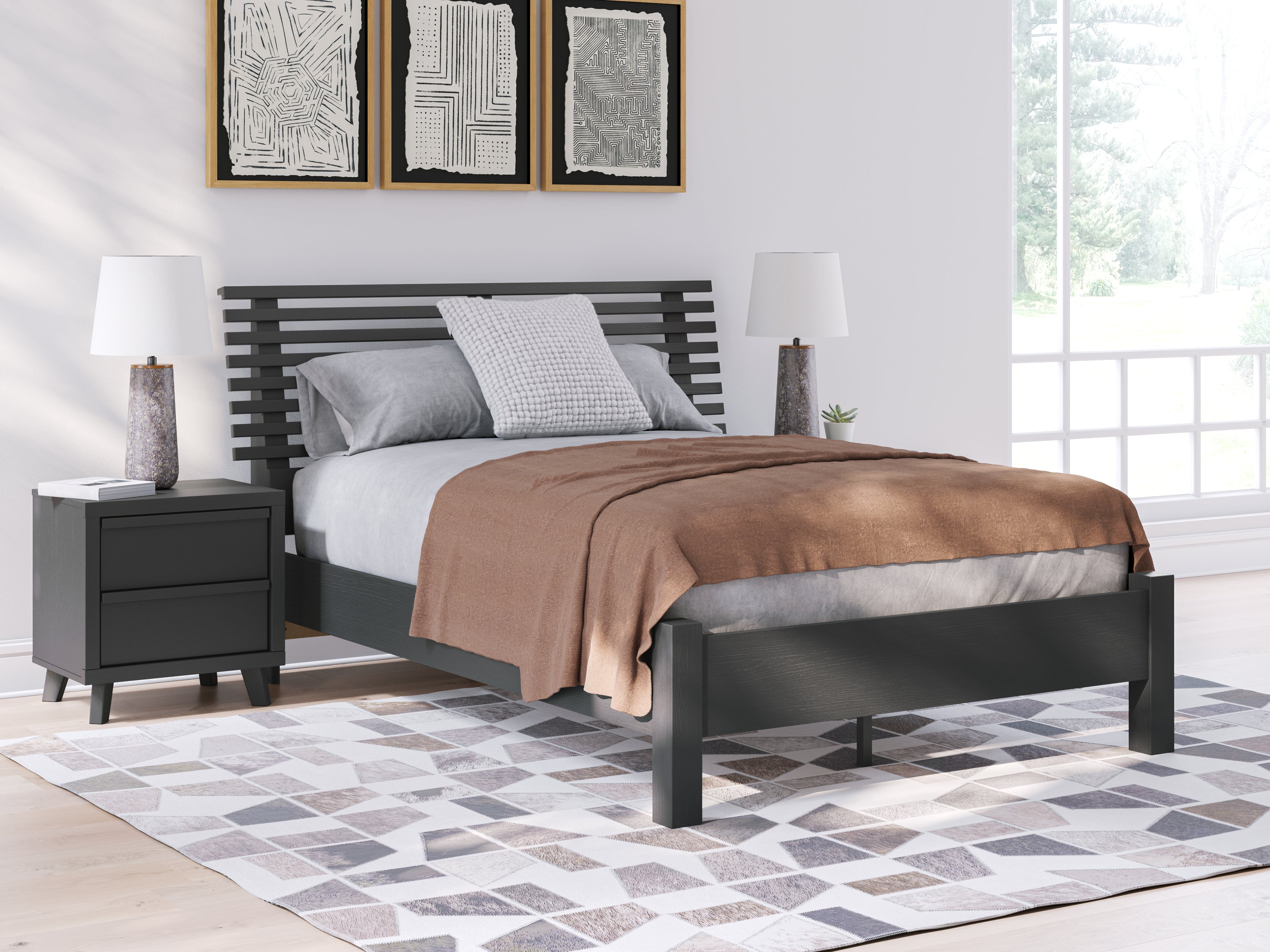 Best Furniture Outlet - Ashley Furniture - Danziar Bedroom - Full Slat Panel Bed / Black - B1013B19