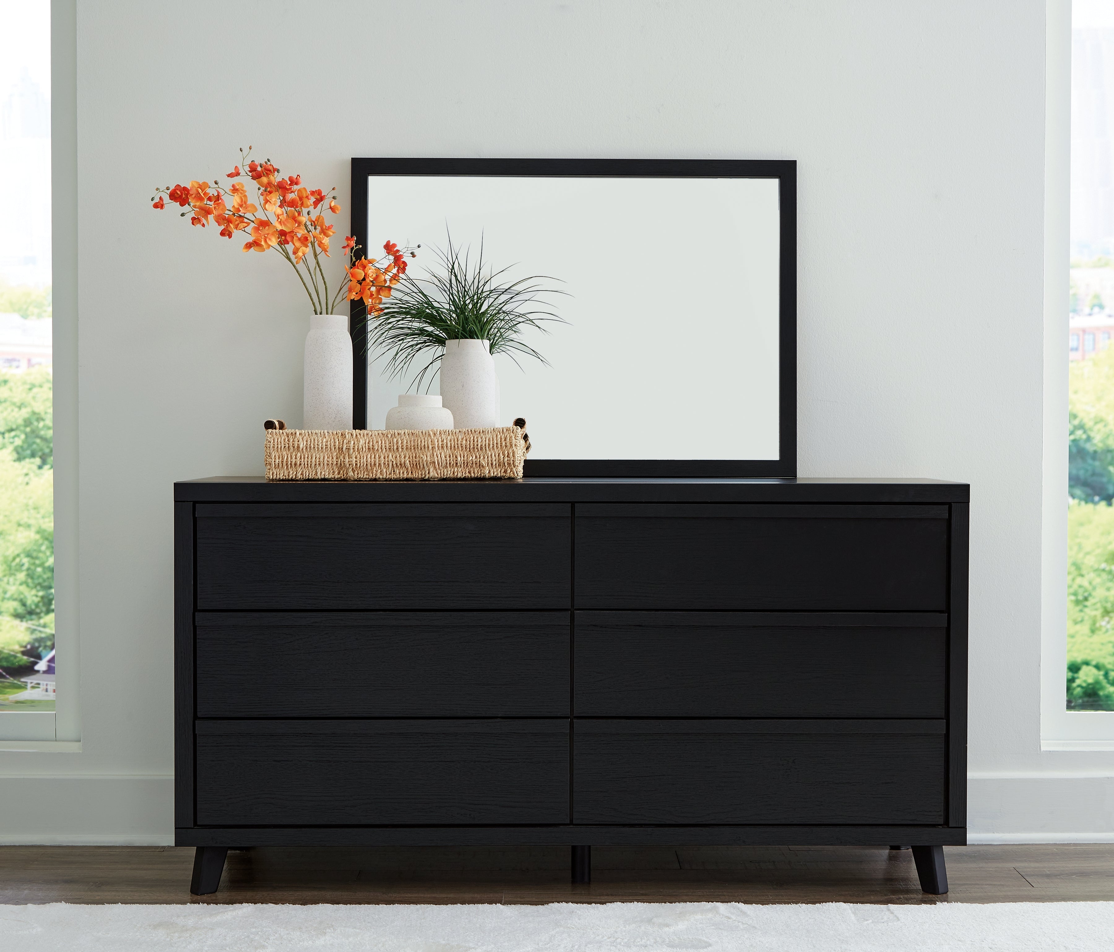 Best Furniture Outlet - Ashley Furniture - Danziar Bedroom - Dresser and Mirror / Black - B1013B11