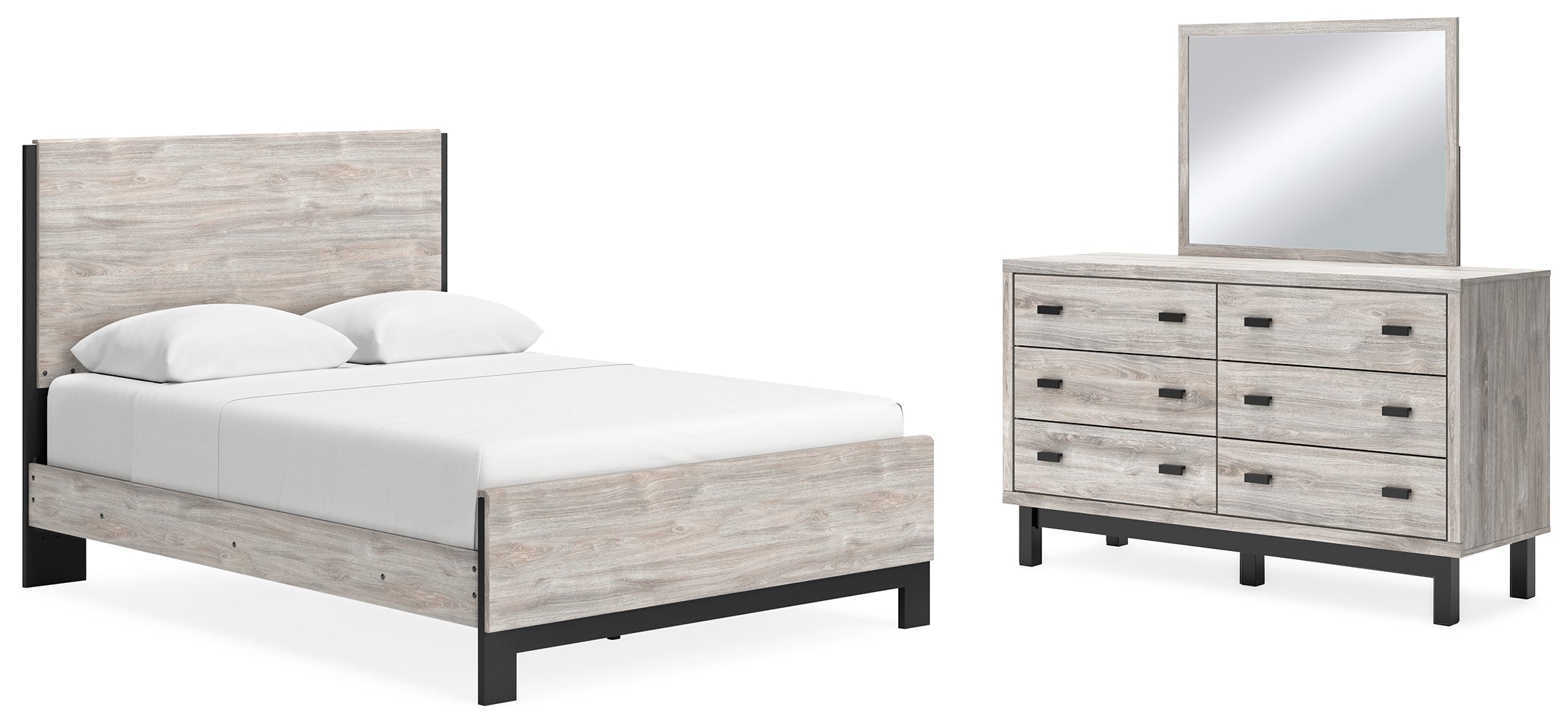 Best Furniture Outlet - Ashley Furniture - Vessalli Bedroom - Queen Panel Bed, Dresser and Mirror / Gray - B1036B3