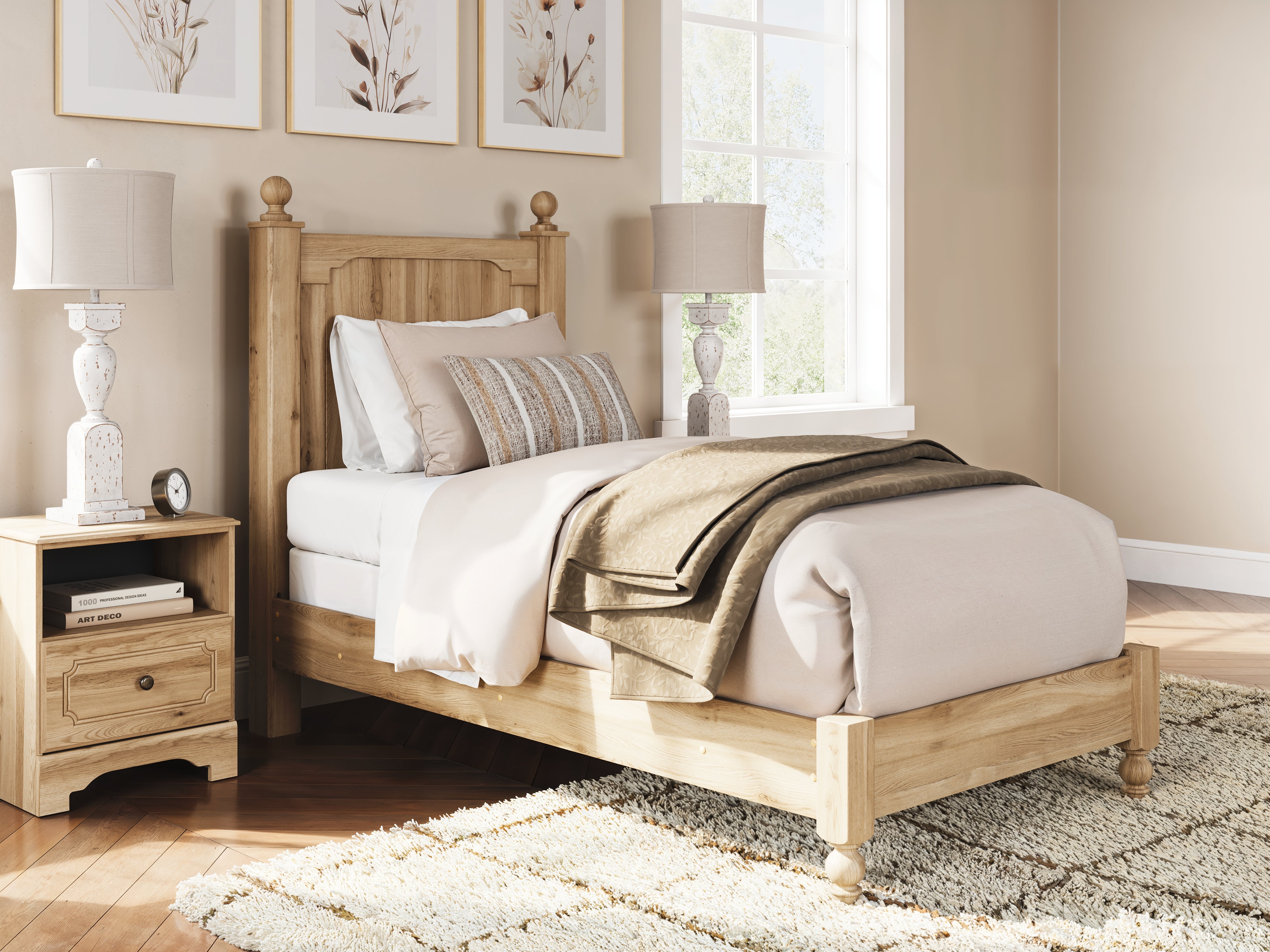 Best Furniture Outlet - Ashley Furniture - Aleaport Bedroom - Twin Panel Bed / Warm Brown - PCB1075B2