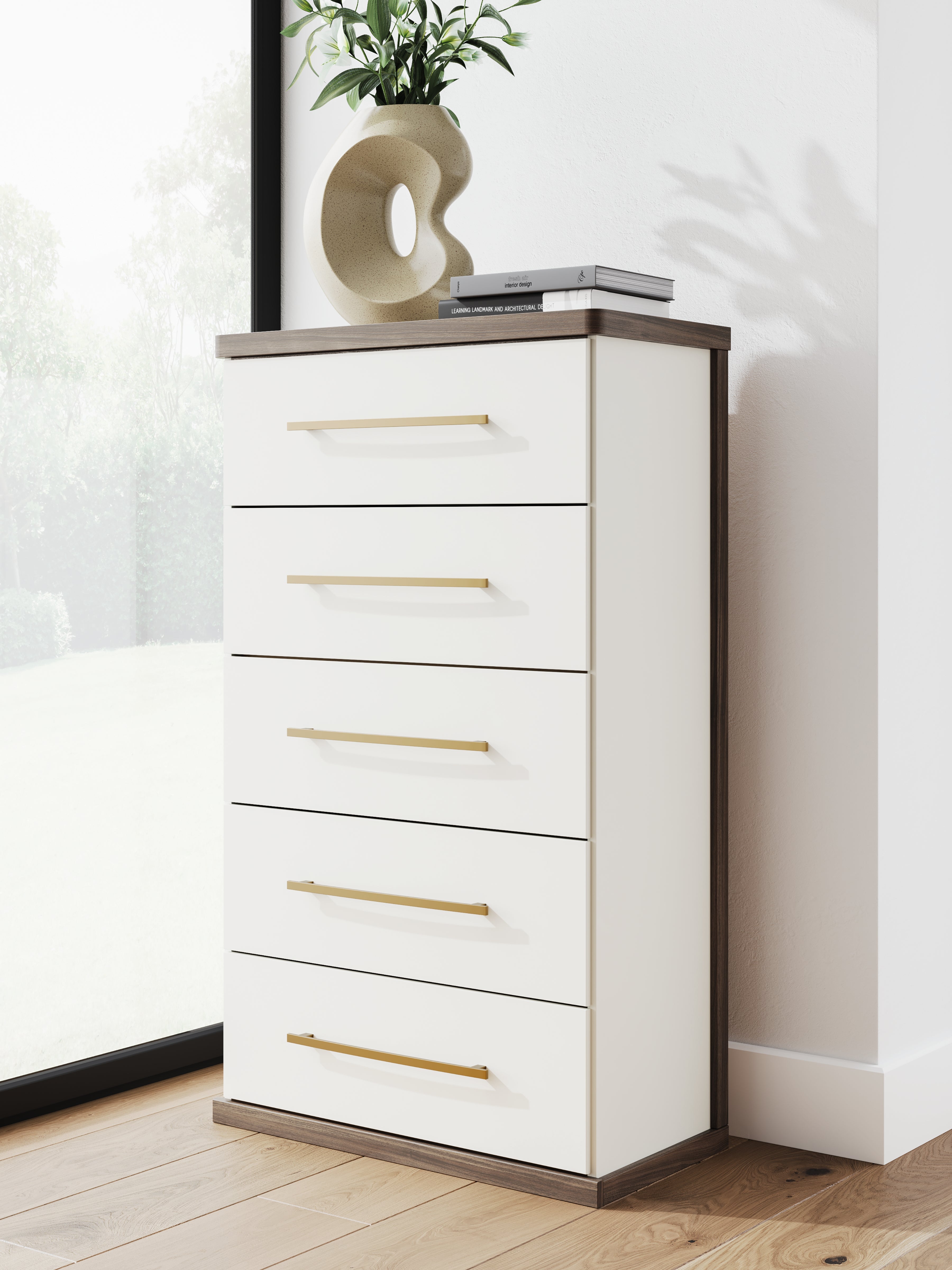 Best Furniture Outlet - Ashley Furniture - Kendanport Bedroom - Five Drawer Chest / Brown/White - PCB1108-46