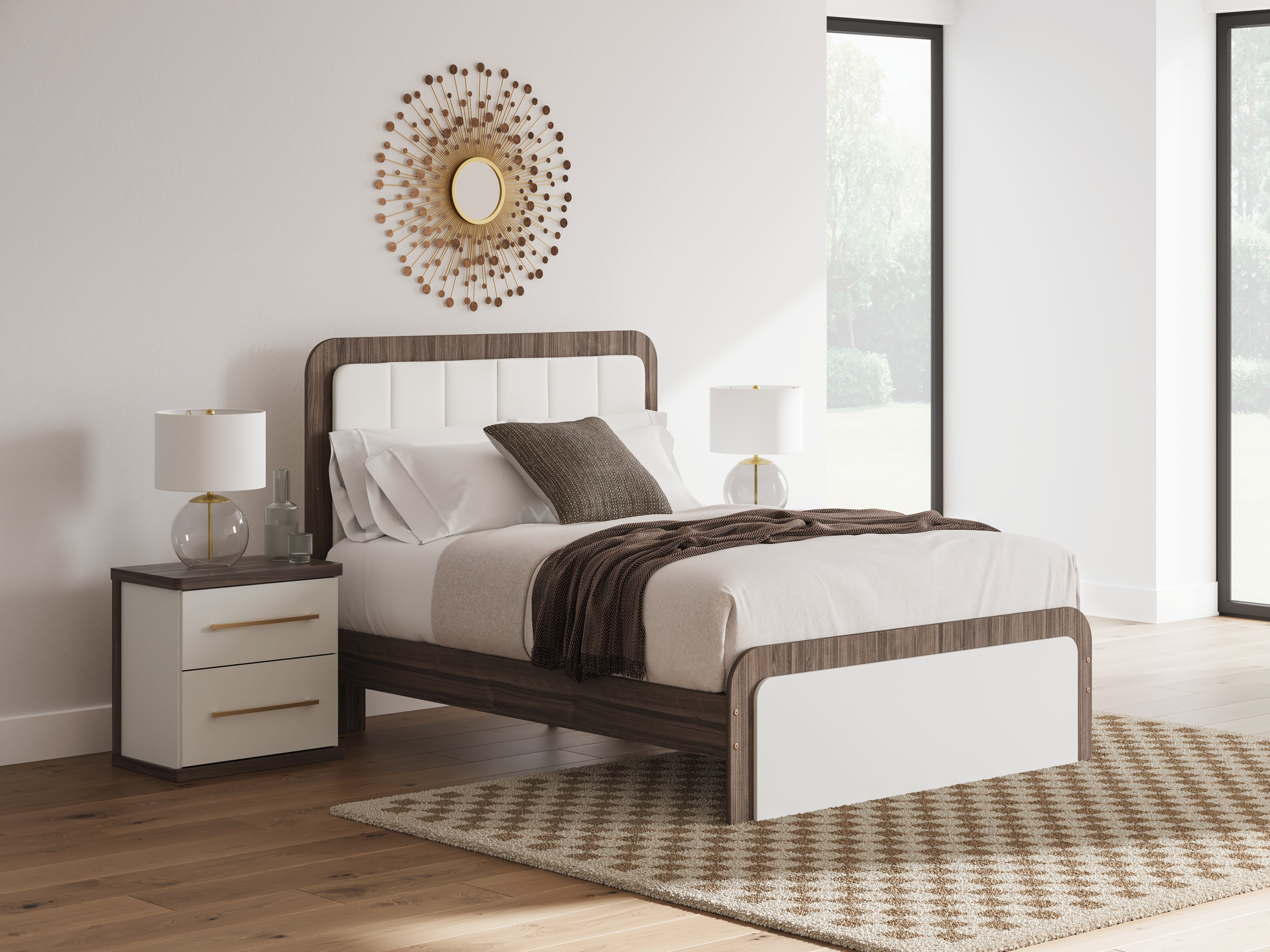 Best Furniture Outlet - Ashley Furniture - Kendanport Bedroom - Queen Upholstered Bed / White/Brown - PCB1108B7