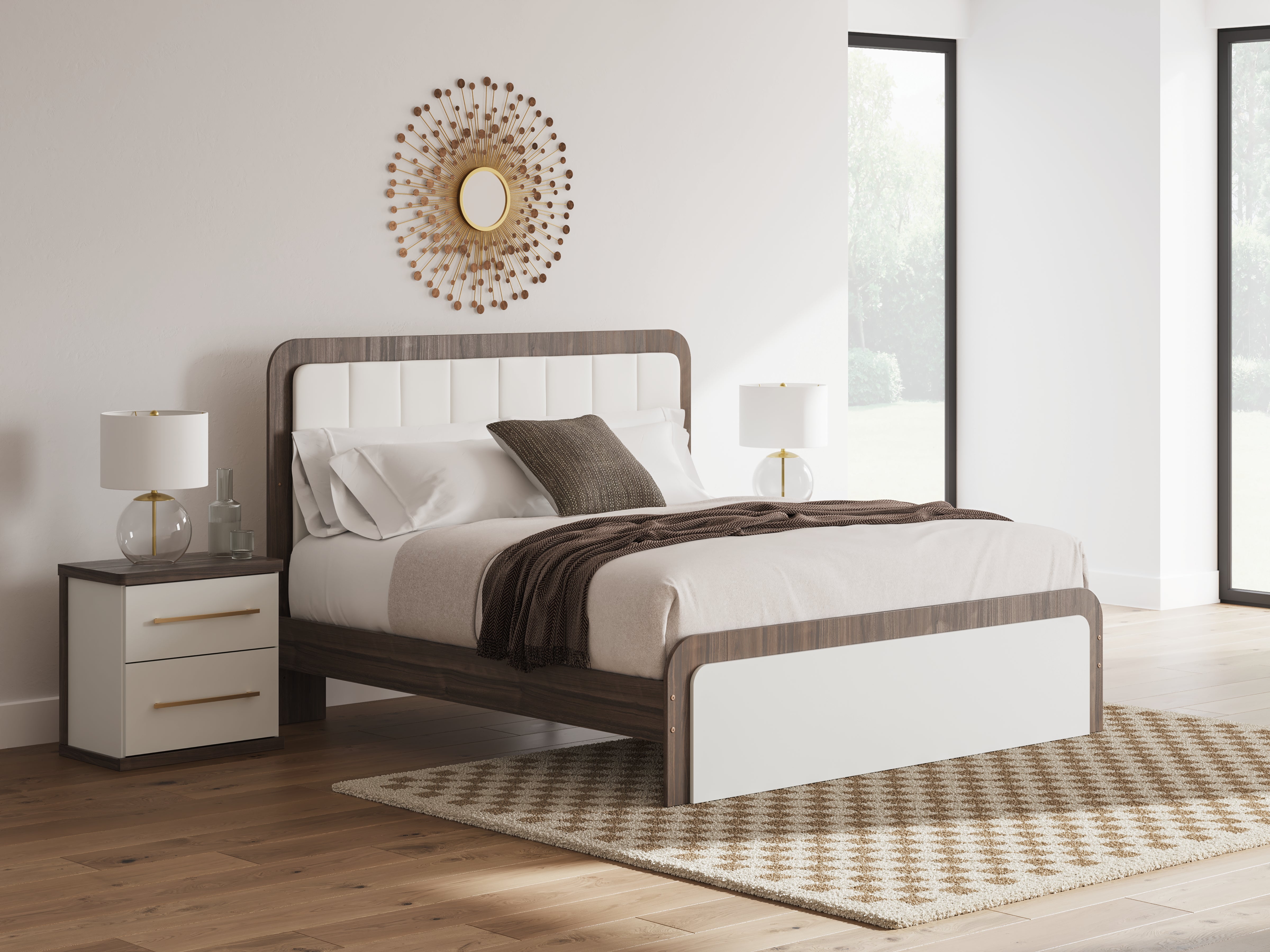 Best Furniture Outlet - Ashley Furniture - Kendanport Bedroom - King Upholstered Bed / White/Brown - PCB1108B8