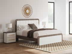 Best Furniture Outlet - Ashley Furniture - Kendanport Bedroom - King Upholstered Bed / White/Brown - PCB1108B8