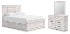 Best Furniture Outlet - Ashley Furniture - Makidern Bedroom - Queen Panel Bed with Storage, Dresser and Mirror / Whitewash - PCB1171B6