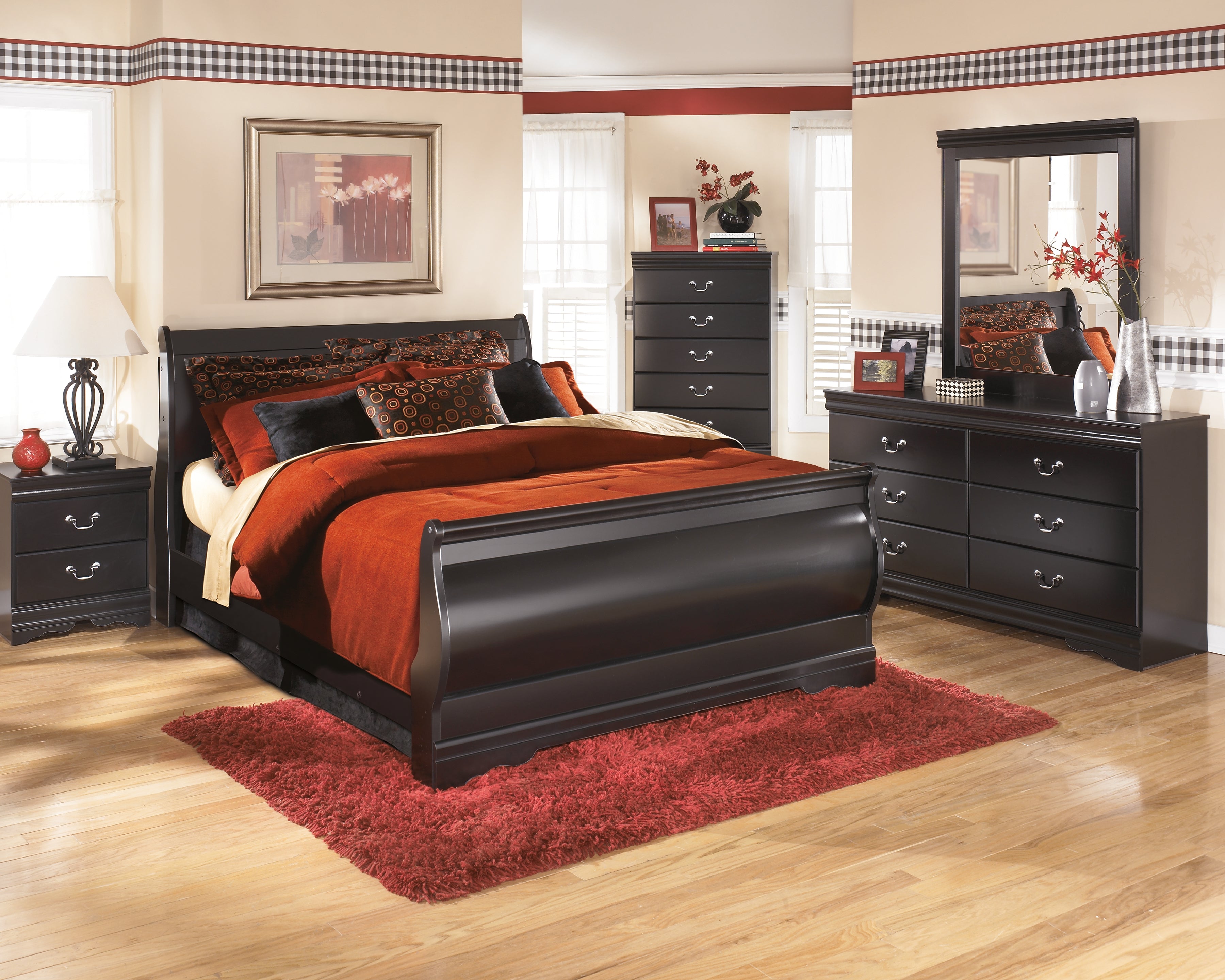 Best Furniture Outlet - Ashley Furniture - Huey Vineyard Bedroom - Queen Sleigh Bed / Black - B128B4
