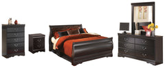 Best Furniture Outlet - Ashley Furniture - Huey Vineyard Bedroom - Queen Sleigh Bed with Dresser, Mirror, Chest and Nightstand / Black - B128B24