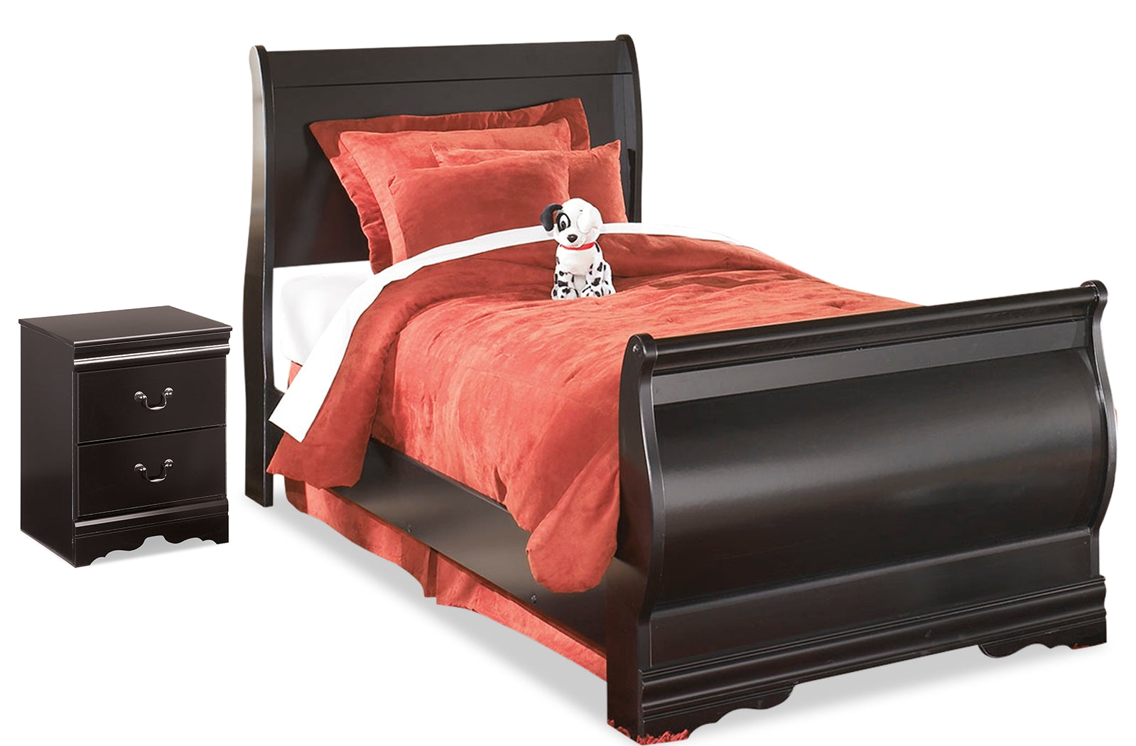 Best Furniture Outlet - Ashley Furniture - Huey Vineyard Bedroom - Twin Sleigh Bed and Nightstand / Black - B128B41