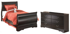 Best Furniture Outlet - Ashley Furniture - Huey Vineyard Bedroom - Twin Sleight Bed and Dresser / Black - B128B43
