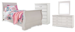 Best Furniture Outlet - Ashley Furniture - Anarasia Bedroom - Twin Sleigh Bed, Dresser, Mirror and Chest / White - B129B21