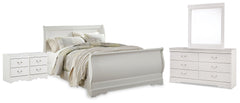 Best Furniture Outlet - Ashley Furniture - Anarasia Bedroom - Queen Sleigh Bed, Dresser, Mirror and 2 Nightstands / White - B129B23