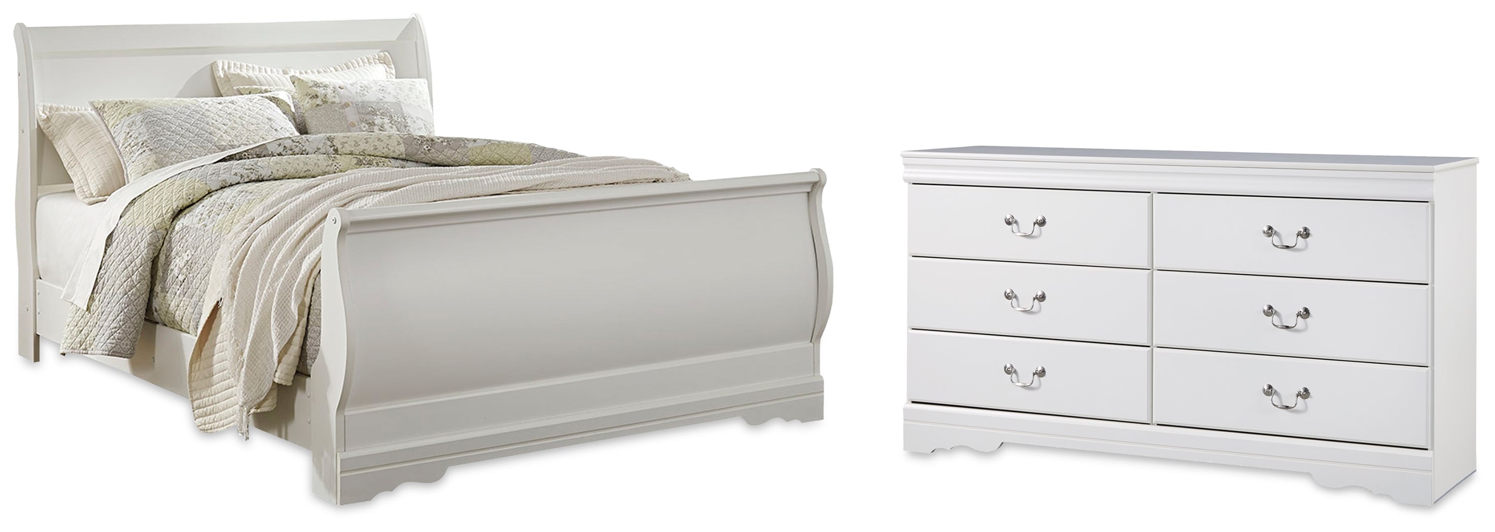 Best Furniture Outlet - Ashley Furniture - Anarasia Bedroom - Queen Sleigh Bed and Dresser / White - B129B24