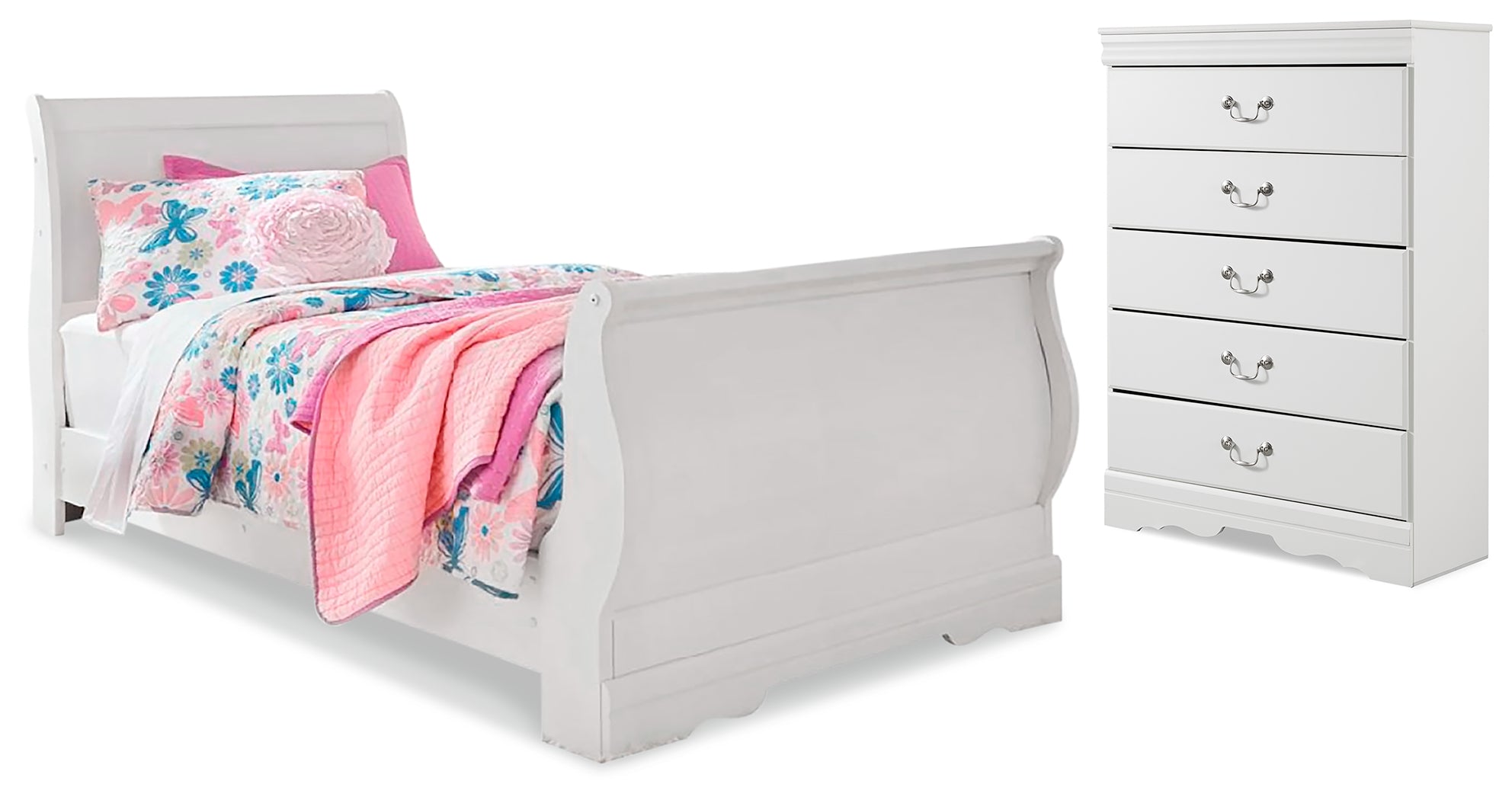Best Furniture Outlet - Ashley Furniture - Anarasia Bedroom - Twin Sleigh Bed and Chest / White - B129B16