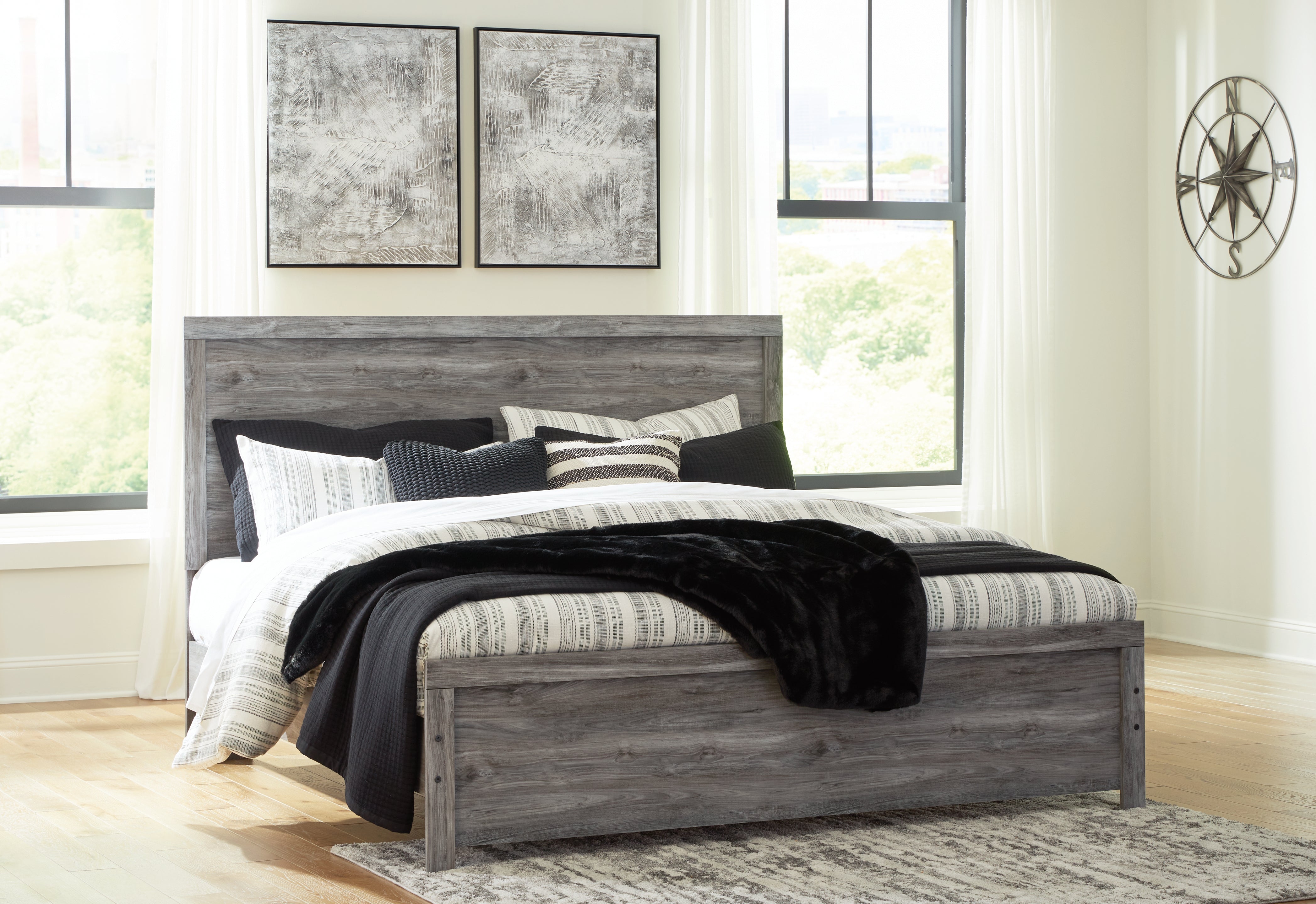 Best Furniture Outlet - Ashley Furniture - Bronyan Bedroom - King Panel Bed / Dark Gray - B1290B4