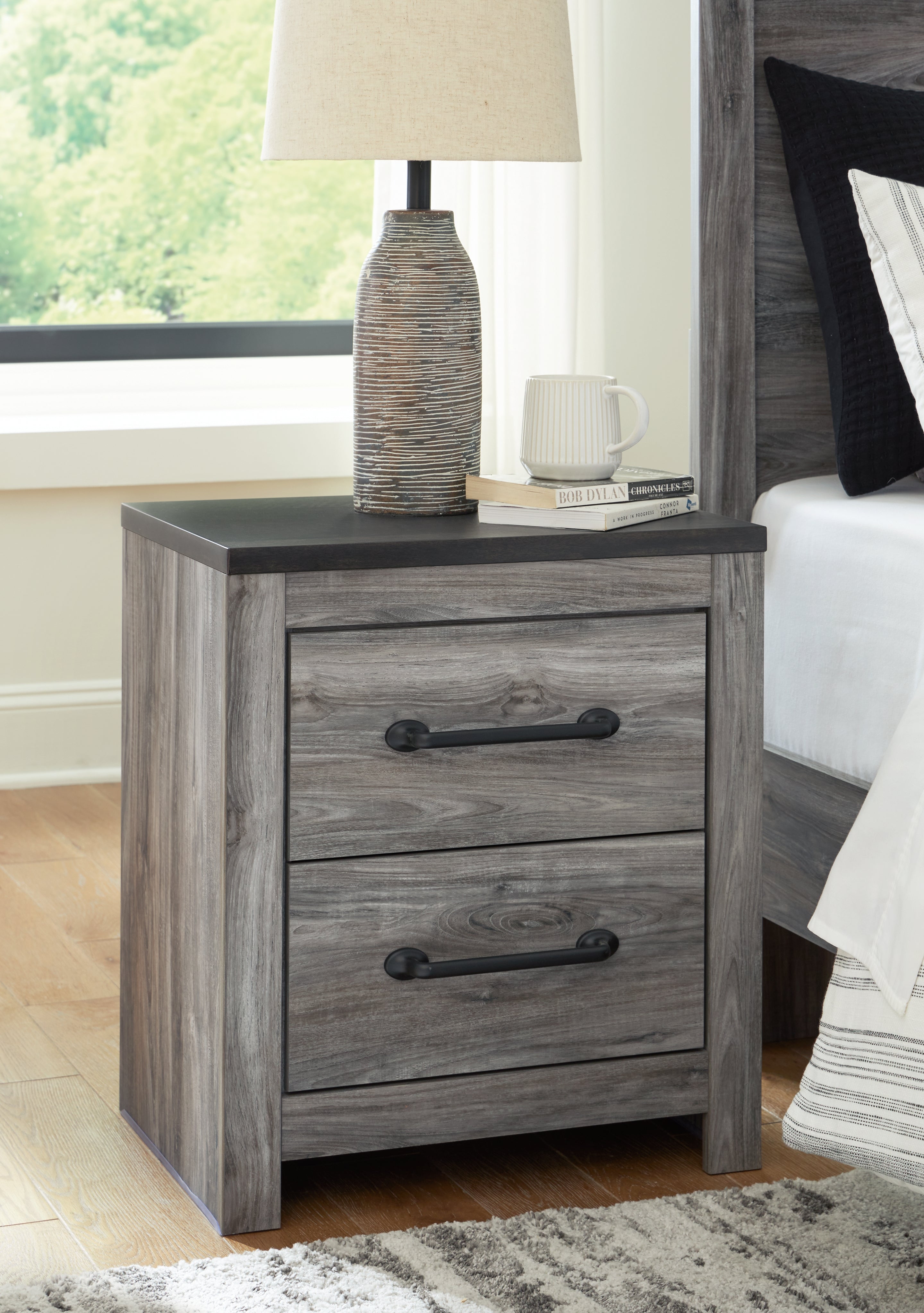 Best Furniture Outlet - Ashley Furniture - Bronyan Bedroom - Two Drawer Night Stand / Dark Gray - B1290-92