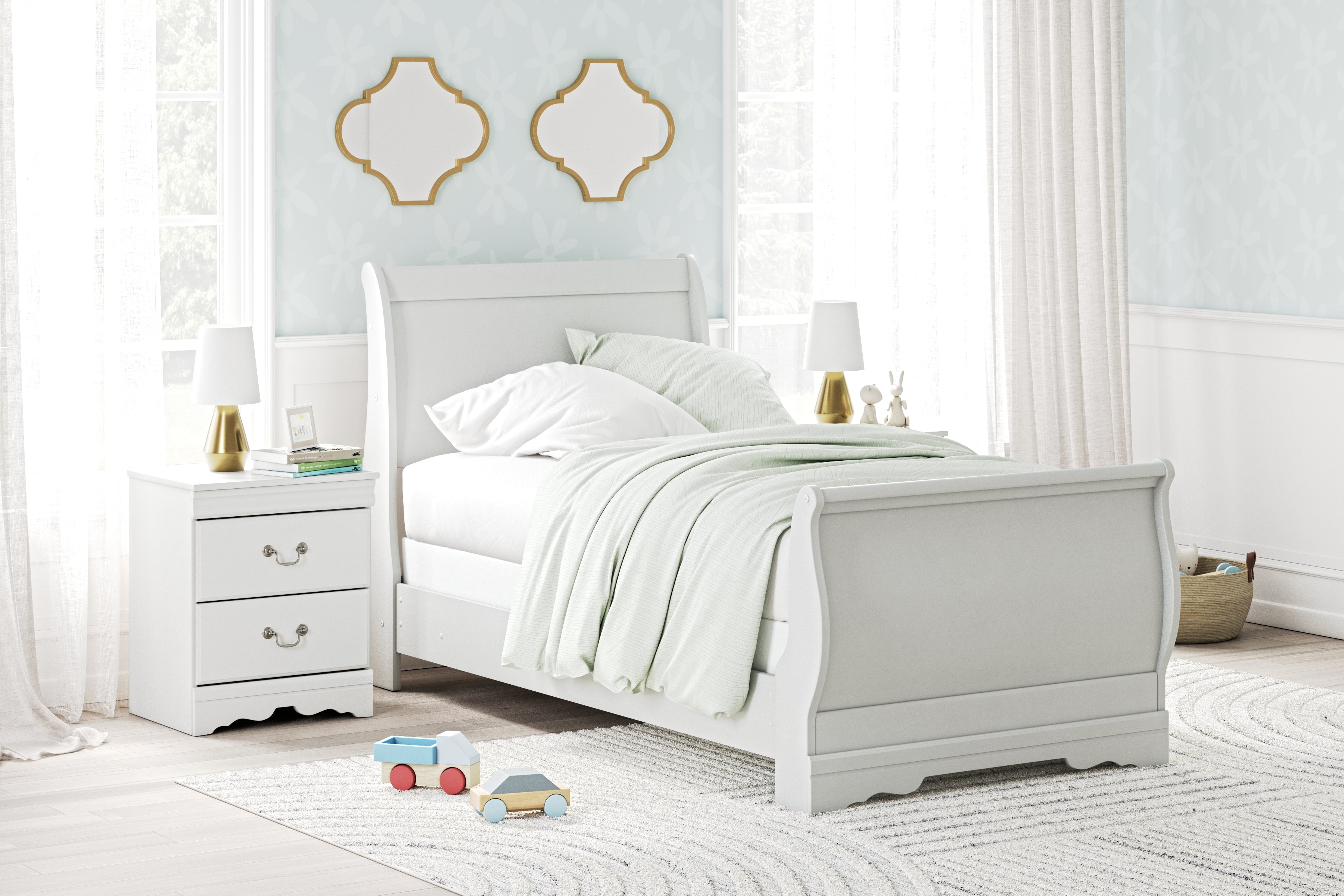 Best Furniture Outlet - Ashley Furniture - Anarasia Bedroom - Twin Sleigh Bed / White - B129B1