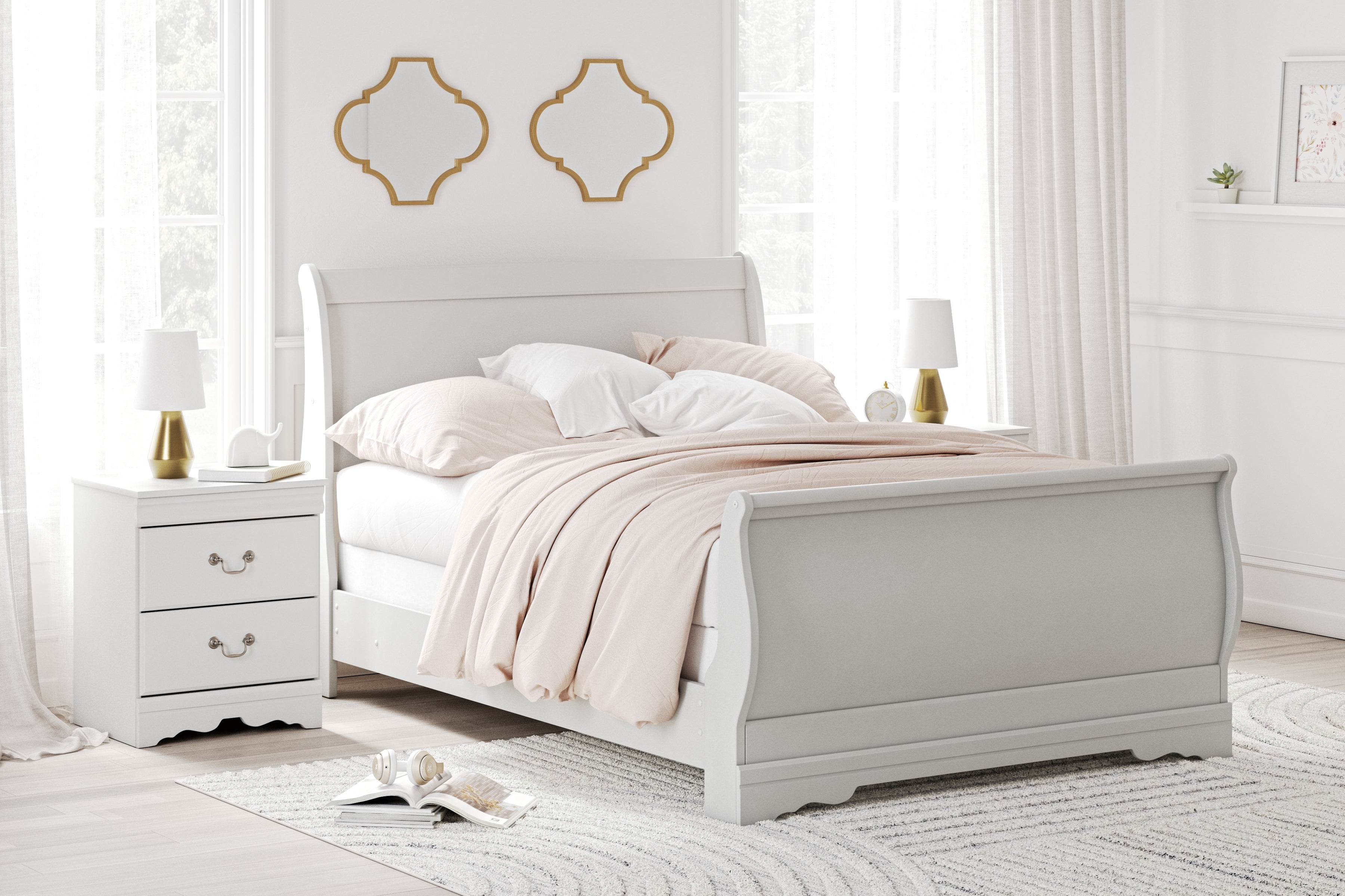 Best Furniture Outlet - Ashley Furniture - Anarasia Bedroom - Full Sleigh Bed / White - B129B2