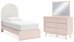 Best Furniture Outlet - Ashley Furniture - Wistenpine Bedroom - Twin Upholstered Panel Bed, Dresser and Mirror / Blush - B1323B2