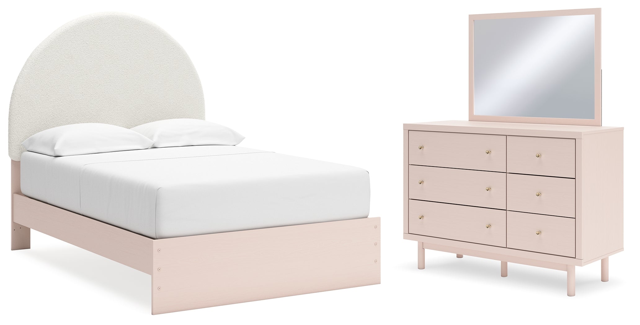 Best Furniture Outlet - Ashley Furniture - Wistenpine Bedroom - Full Upholstered Panel Bed, Dresser and Mirror / Blush - B1323B3