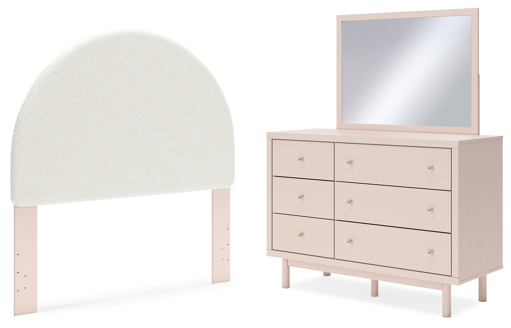 Best Furniture Outlet - Ashley Furniture - Wistenpine Bedroom - Full Upholstered Panel Headboard, Dresser and Mirror / Blush - B1323B11