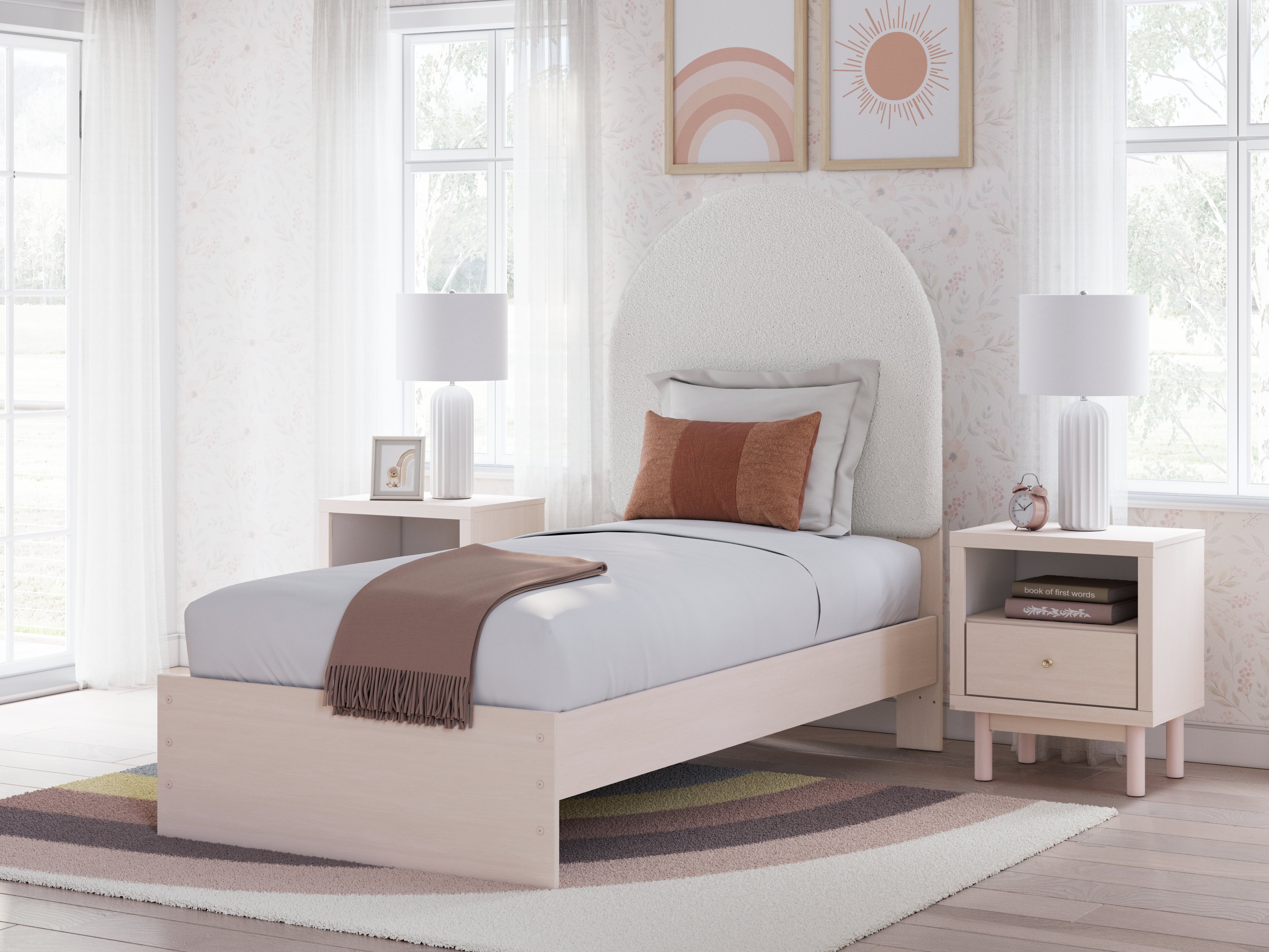 Best Furniture Outlet - Ashley Furniture - Wistenpine Bedroom - Twin Upholstered Panel Bed / Blush - B1323B8