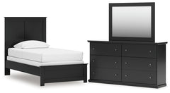 Best Furniture Outlet - Ashley Furniture - Maribel Bedroom - Twin Panel Bed, Dresser and Mirror / Black - B138B71