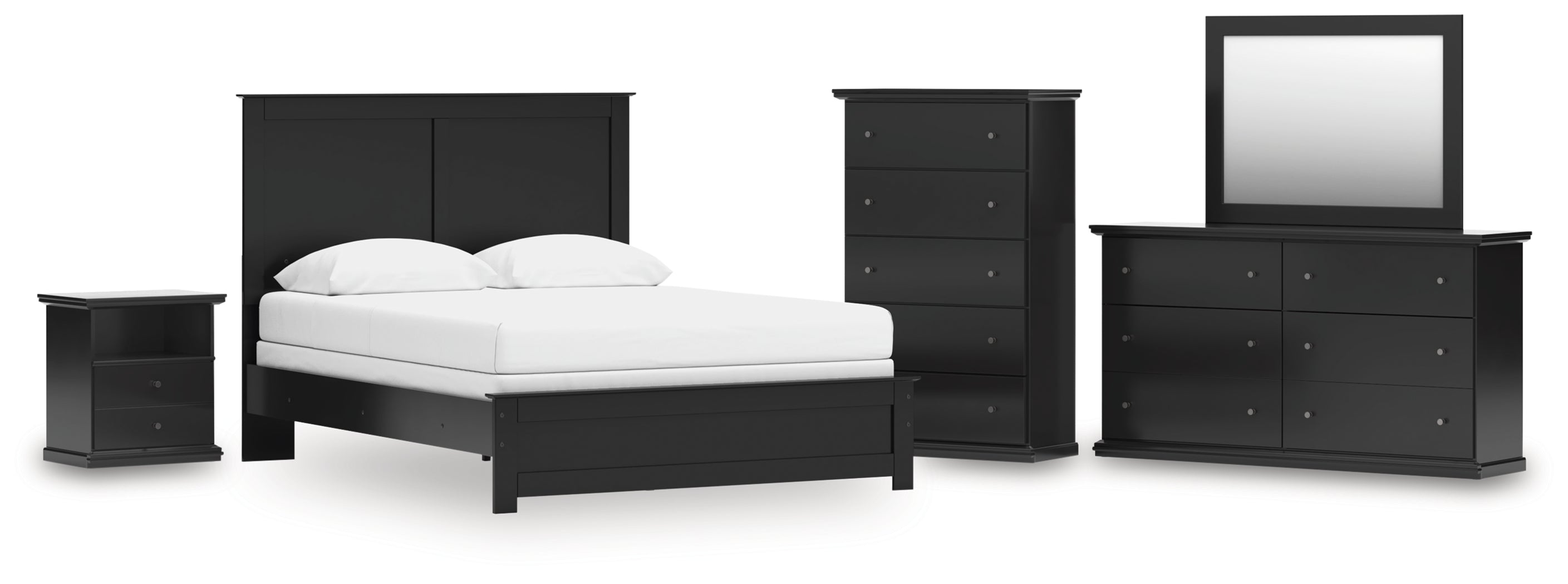 Best Furniture Outlet - Ashley Furniture - Maribel Bedroom - Queen Panel Bed, Dresser, Mirror, Chest and Nightstand / Black - B138B75