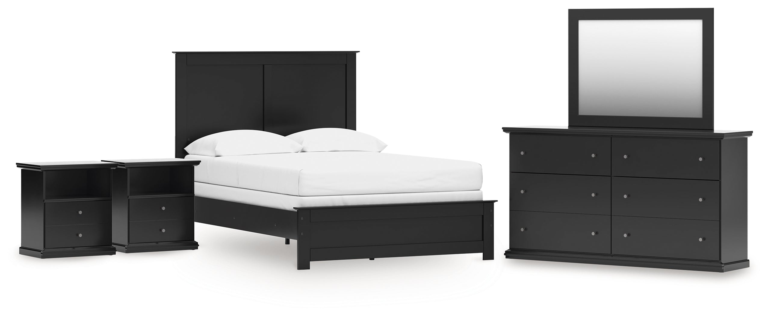 Best Furniture Outlet - Ashley Furniture - Maribel Bedroom - Full Panel Bed with Dresser, Mirror and 2 Nightstands / Black - B138B77