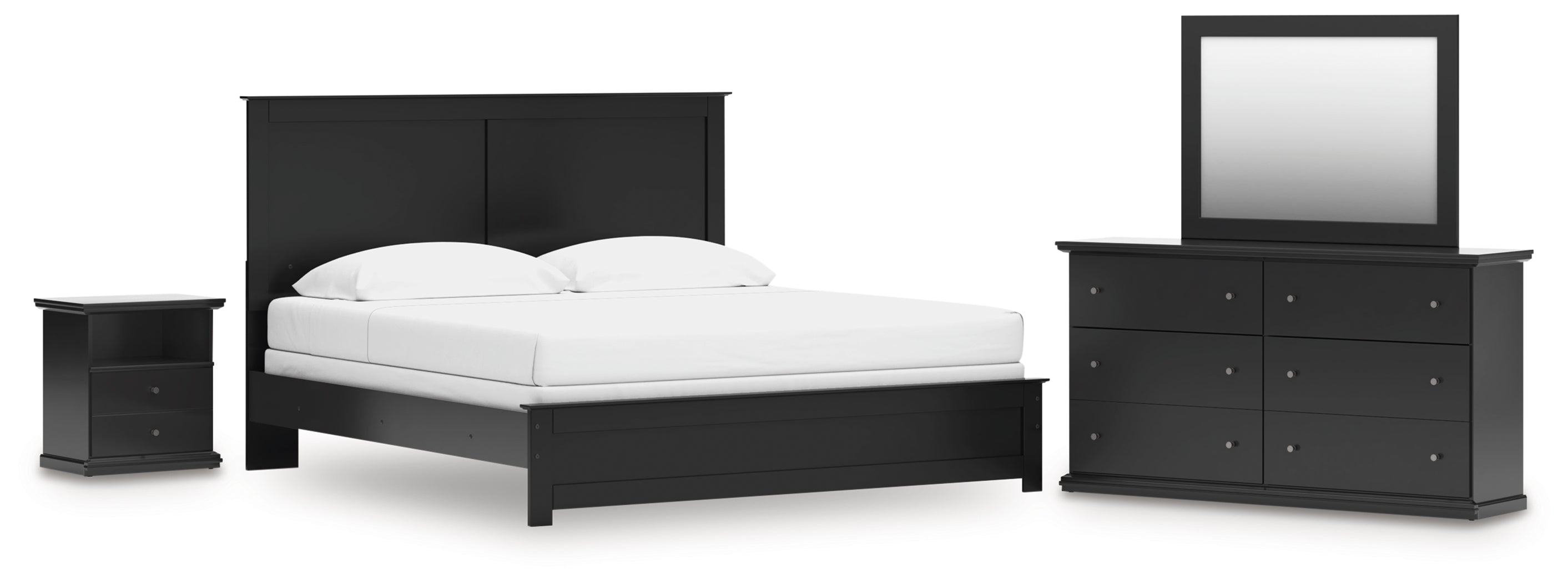 Best Furniture Outlet - Ashley Furniture - Maribel Bedroom - King Panel Bed, Dresser, Mirror and Nightstand / Black - B138B65