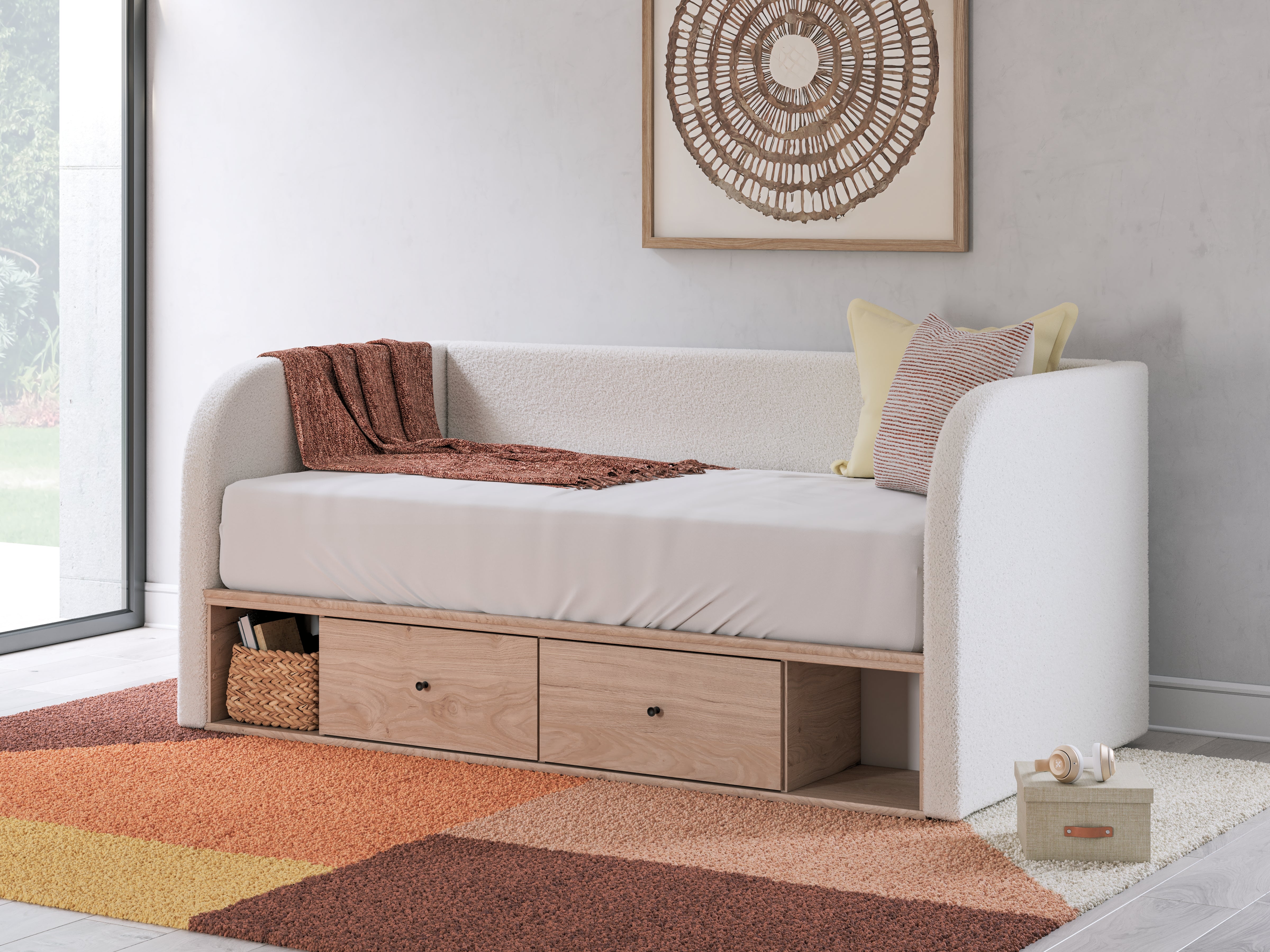 Best Furniture Outlet - Ashley Furniture - Arloster Bedroom - Full Upholstered Day Bed with Storage / Tan/White - PCB1566B11