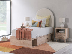 Best Furniture Outlet - Ashley Furniture - Arloster Bedroom - Twin Upholstered Panel Bed with Storage / Tan/White - PCB1566B6