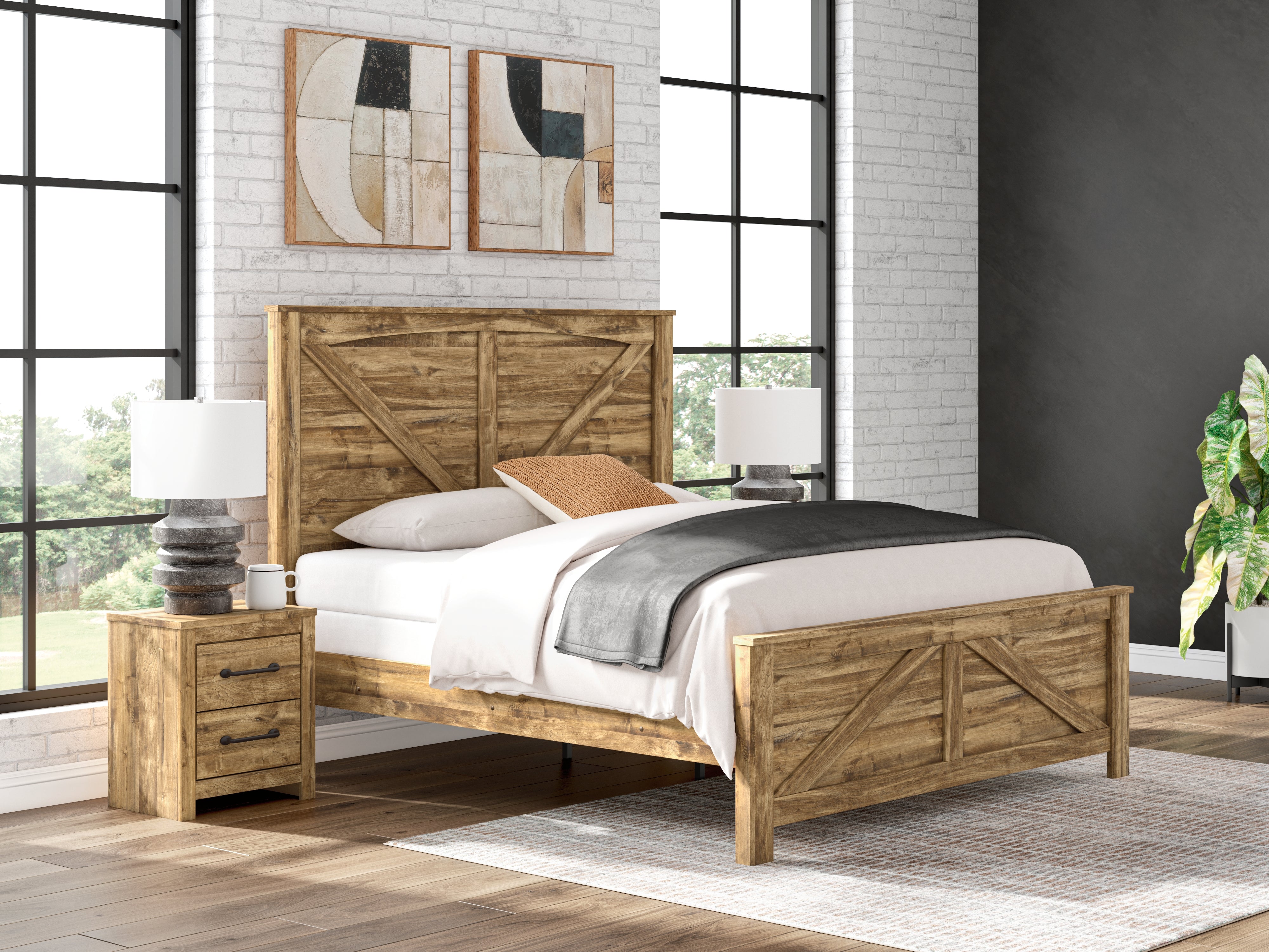 Best Furniture Outlet - Ashley Furniture - Maystonna Bedroom - King Crossbuck Panel Bed / Brown - PCB1580B6