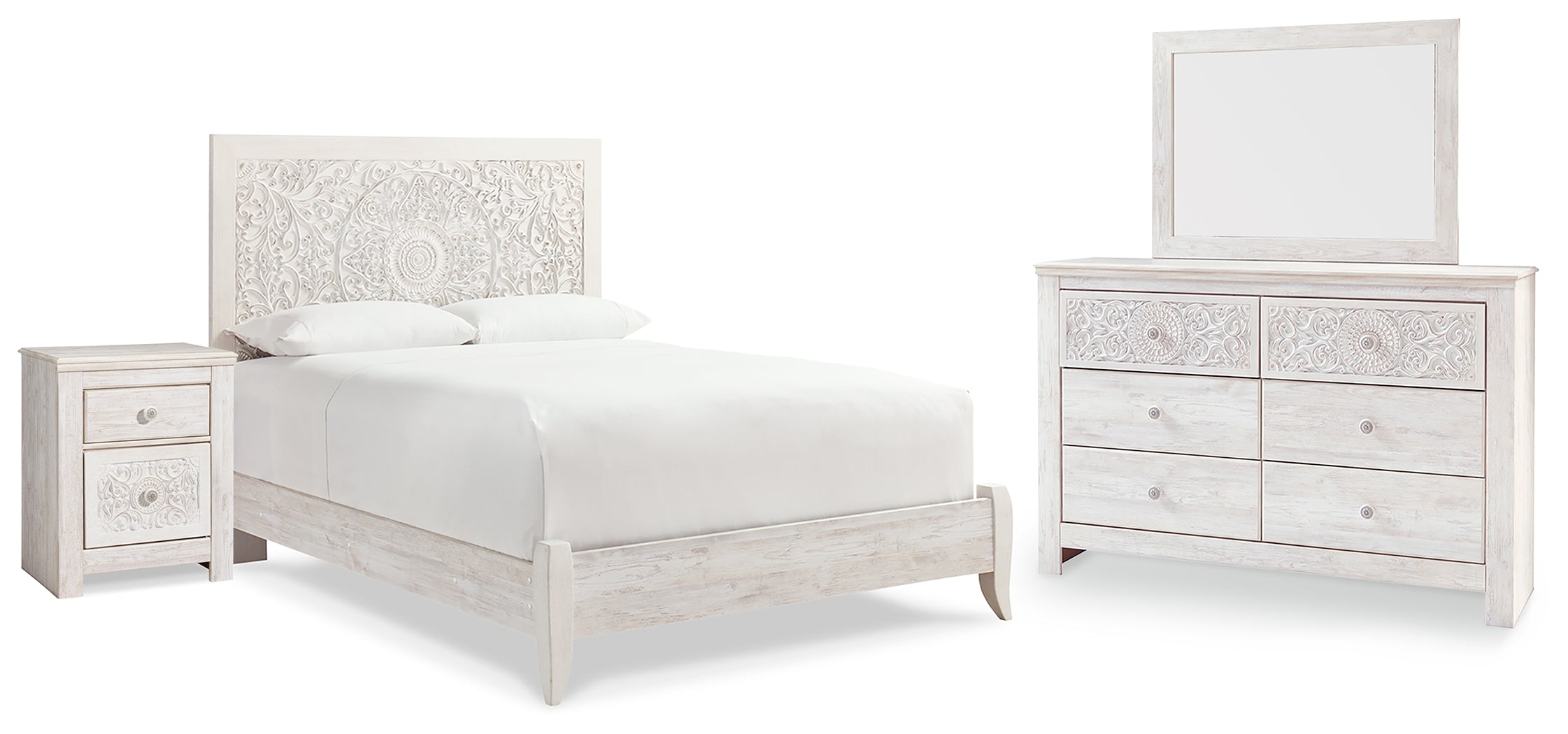 Best Furniture Outlet - Ashley Furniture - Paxberry Bedroom - Queen Panel Bed, Dresser, Mirror and Nightstand / Whitewash - B181B16