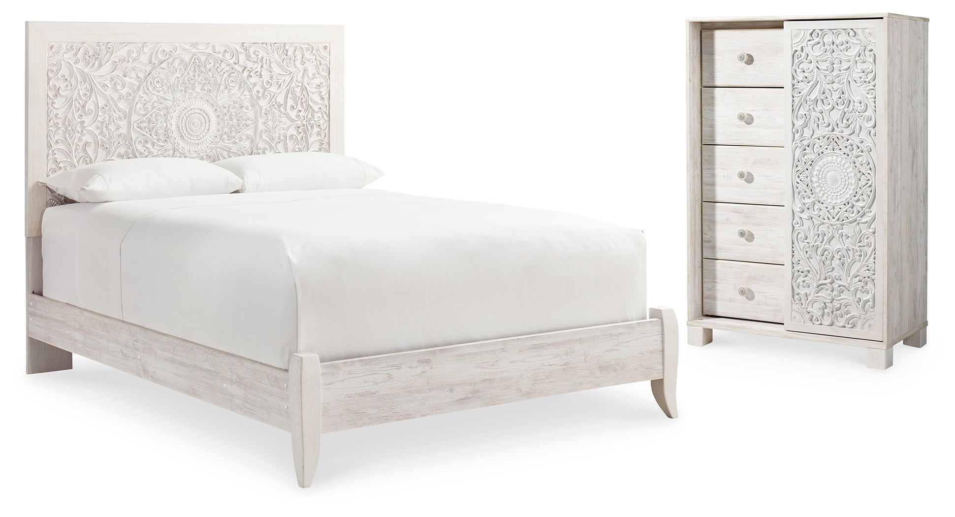 Best Furniture Outlet - Ashley Furniture - Paxberry Bedroom - Queen Panel Bed and Chest / Whitewash - B181B21