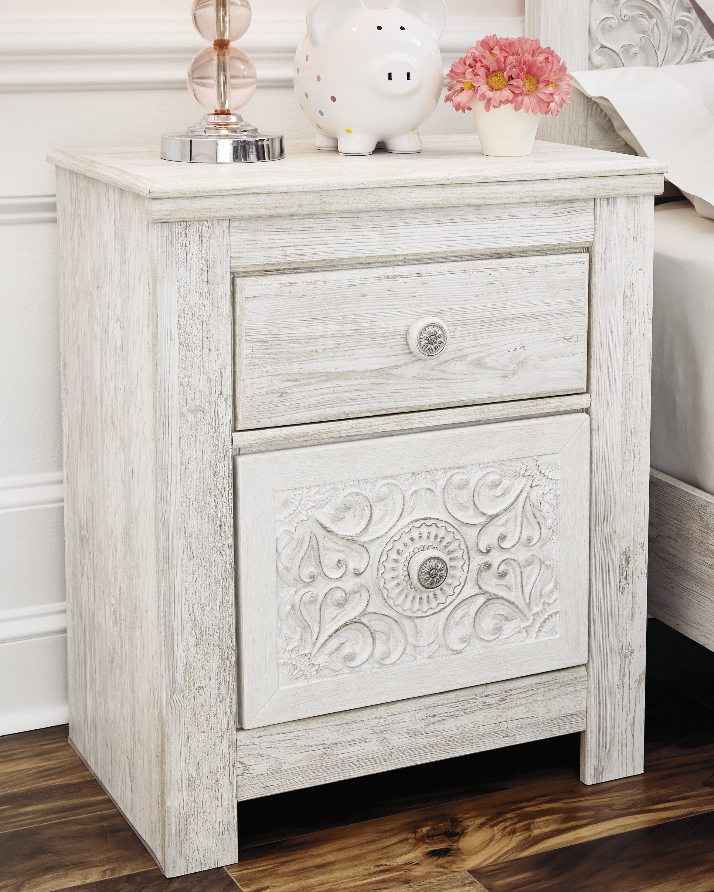 Best Furniture Outlet - Ashley Furniture - Paxberry Bedroom - Two Drawer Night Stand / Whitewash - B181-92